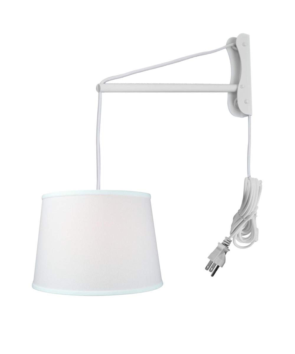 HomeConcept MAST Plug-in Wall Mount Pendant Light - 2 Light White Cord with Diffuser & 13x16x11 White Shade - Modern Adjustable Wall Sconce for Bedroom, Living Room, Kitchen Lighting