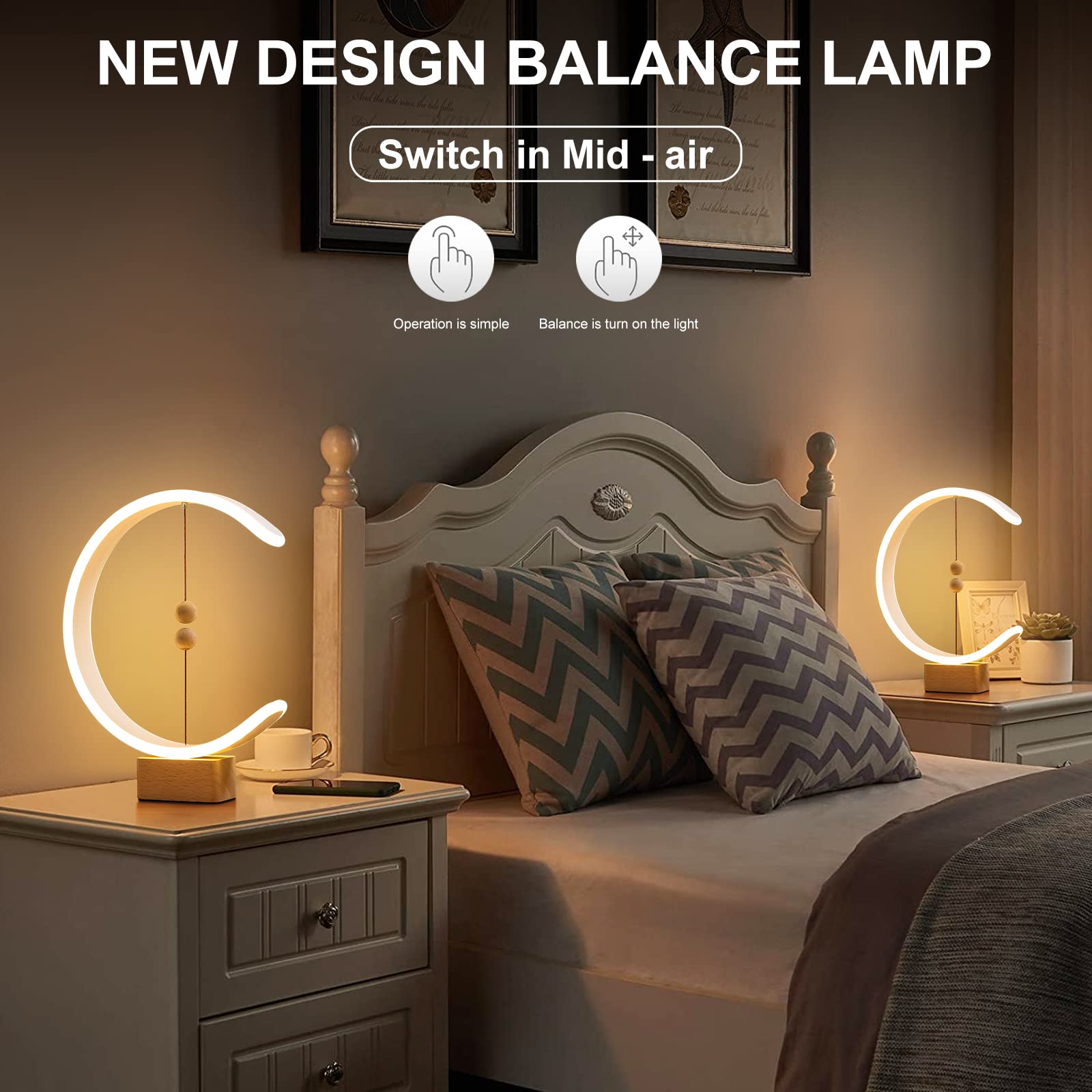 Smart Magnetic Suspension Balance Lamp - LED Wooden Desk Lamp with Creative Floating Design, Modern Night Light for Home Office, Dorm Room & Bedside (Perfect Gift for Birthday & Housewarming) - Ideal for Reading, Working & Relaxing in Bedroom or Study