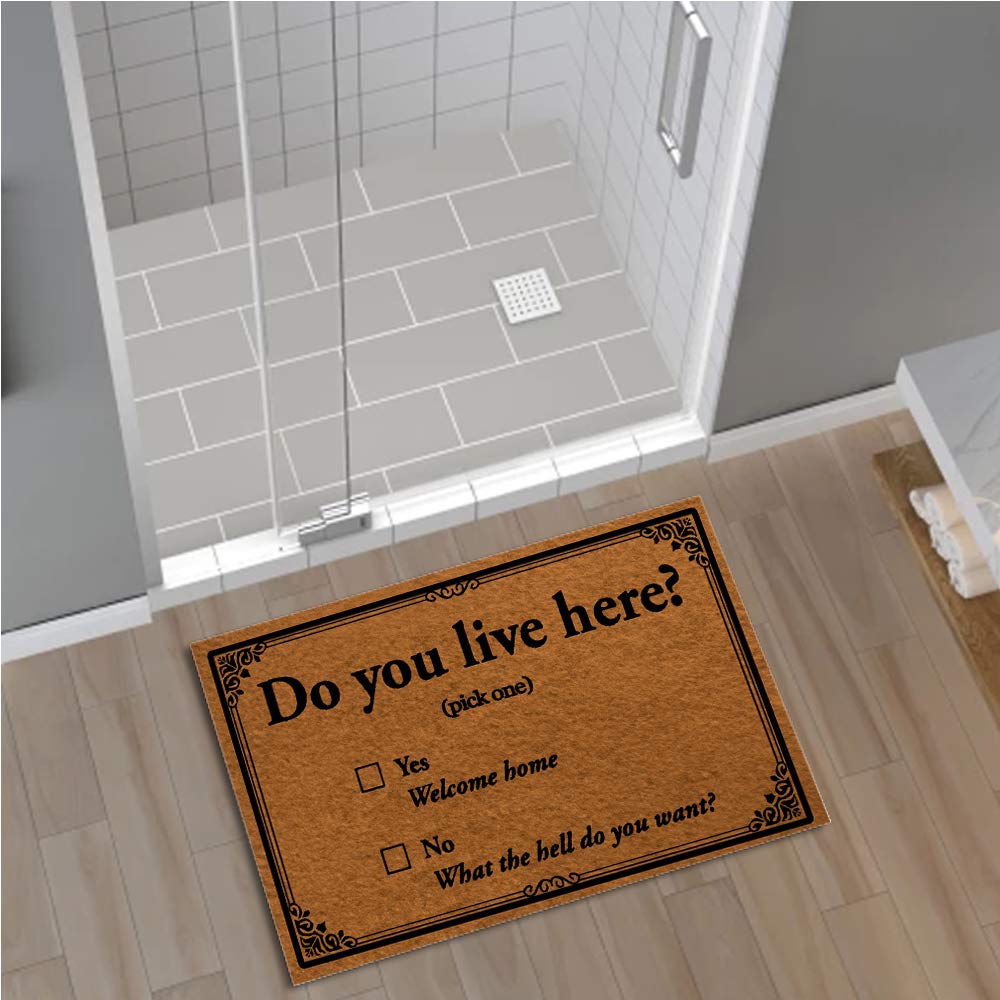 Non-Slip Welcome Doormat 18x30 Inch - Jackey&Smith Felt Fabric Entrance Floor Mat for Home, Balcony & Office | Durable Do You Live Here Design, Perfect for High Traffic Areas & Wet Weather