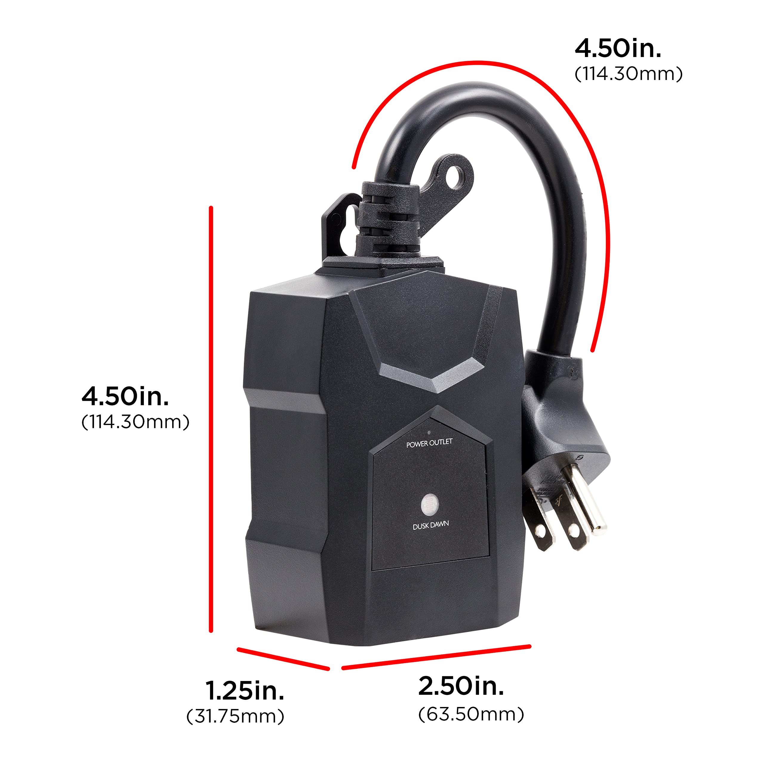 UltraPro Outdoor Outlet Timer with Dusk-to-Dawn Sensor - Weather-Resistant Single Outlet Light Timer for Seasonal & Landscape Lighting - Simple Automation for Patio, Garden & Holiday Decor (1 Pack, Black)