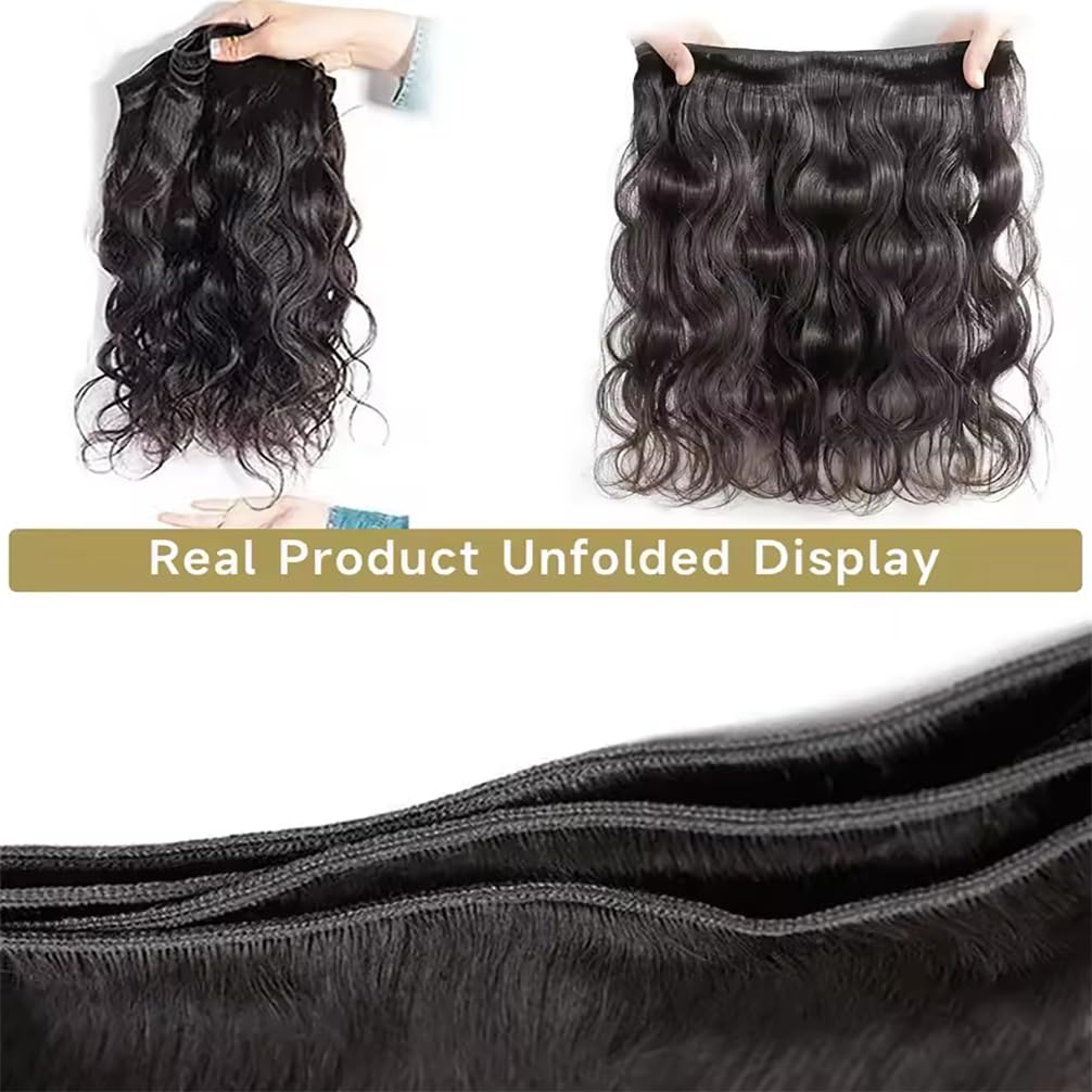 16A 100% Unprocessed Brazilian Virgin Remy Human Hair Bundles - Body Wave (16 18 20 22 Inch) for Black Women - Natural Color Wavy Hair Extensions for Styling, Weaving & Protective Hairstyles
