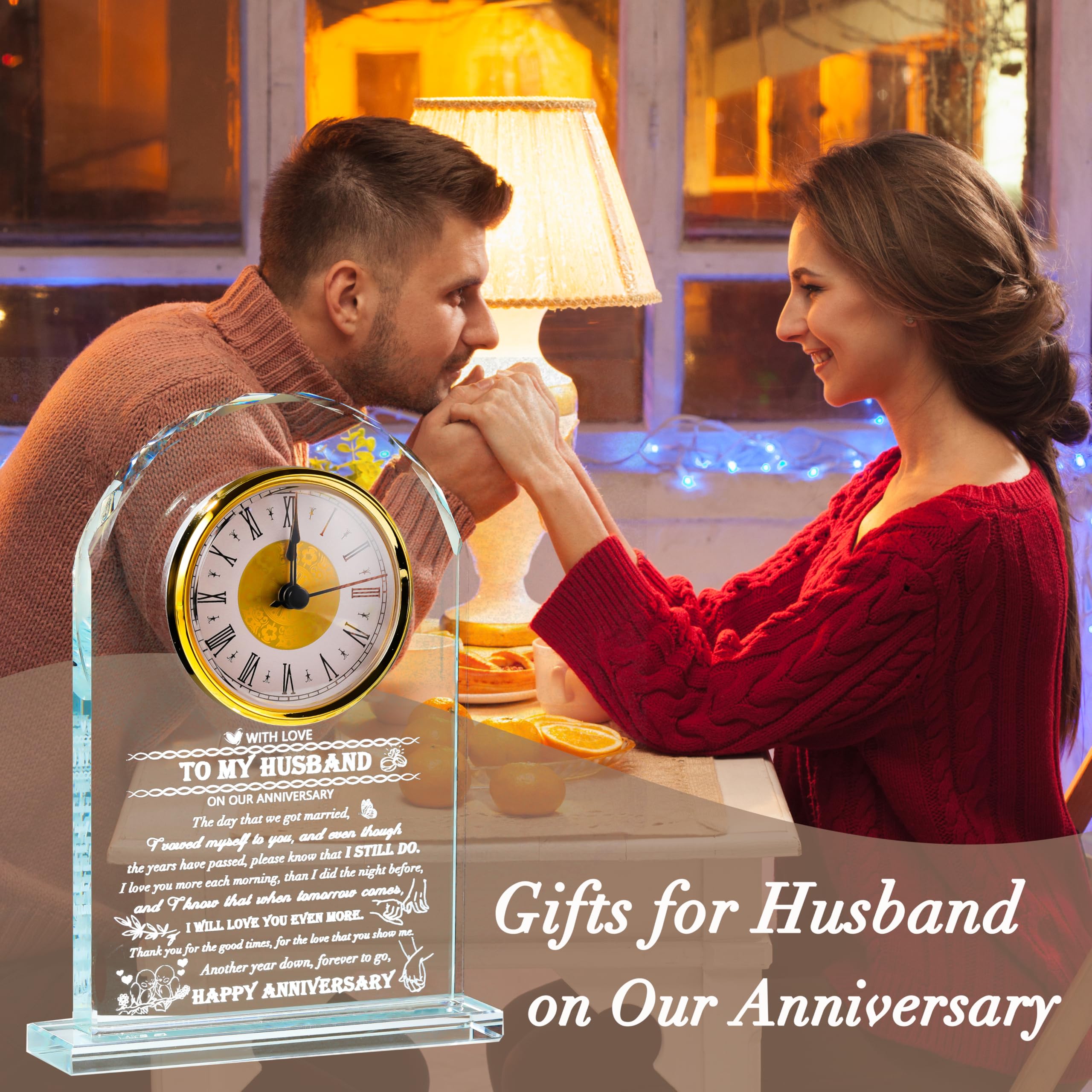 Personalized Crystal Clock Gift for Husband - Elegant Anniversary Present for Men Who Have Everything - Perfect Wedding, Anniversary & Birthday Gift Idea for Him - Home & Office Decor