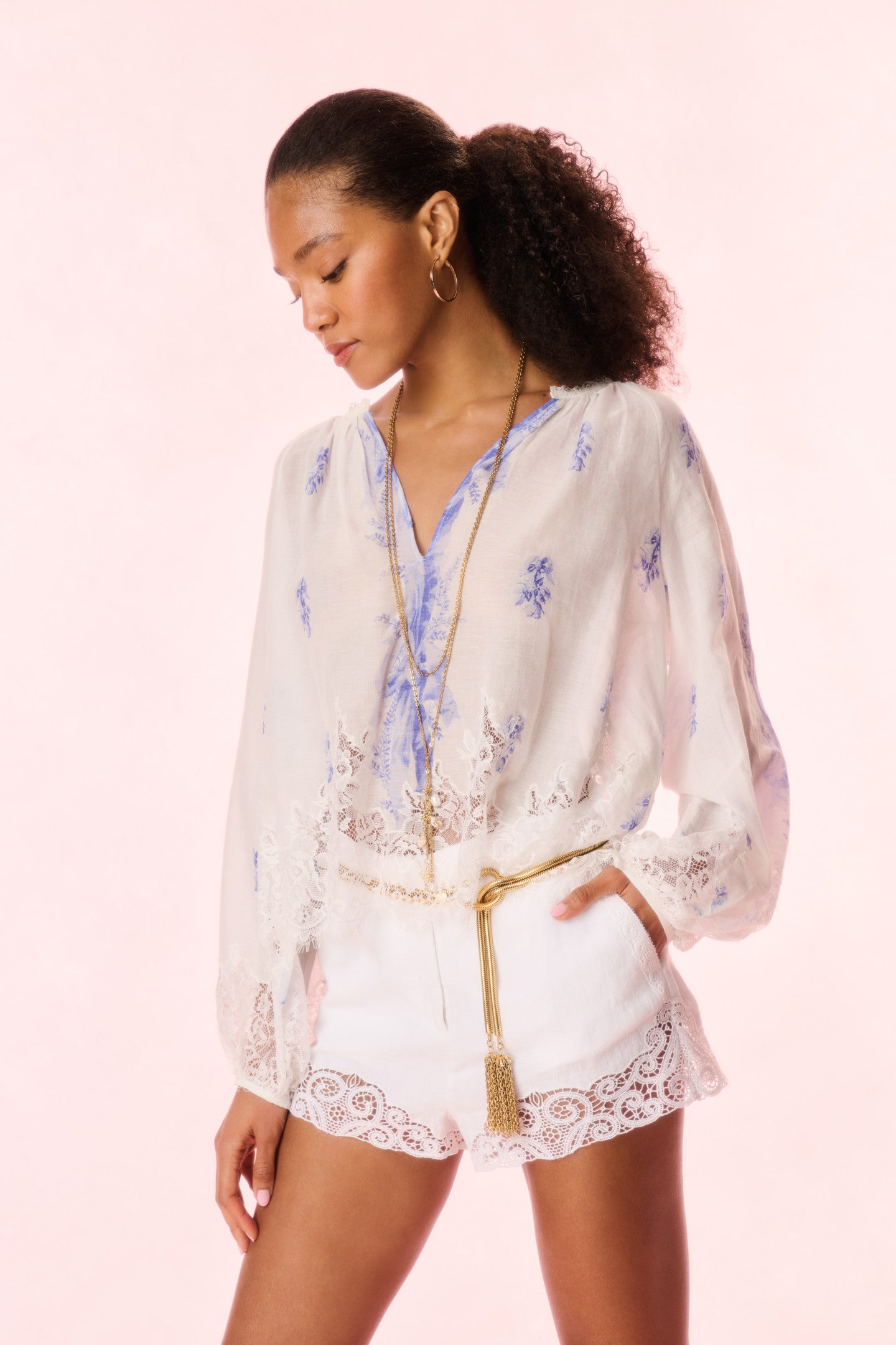 Elegant Dresner Cotton Blouse with Lace Trim - Women's Fashion Top for Casual & Office Wear