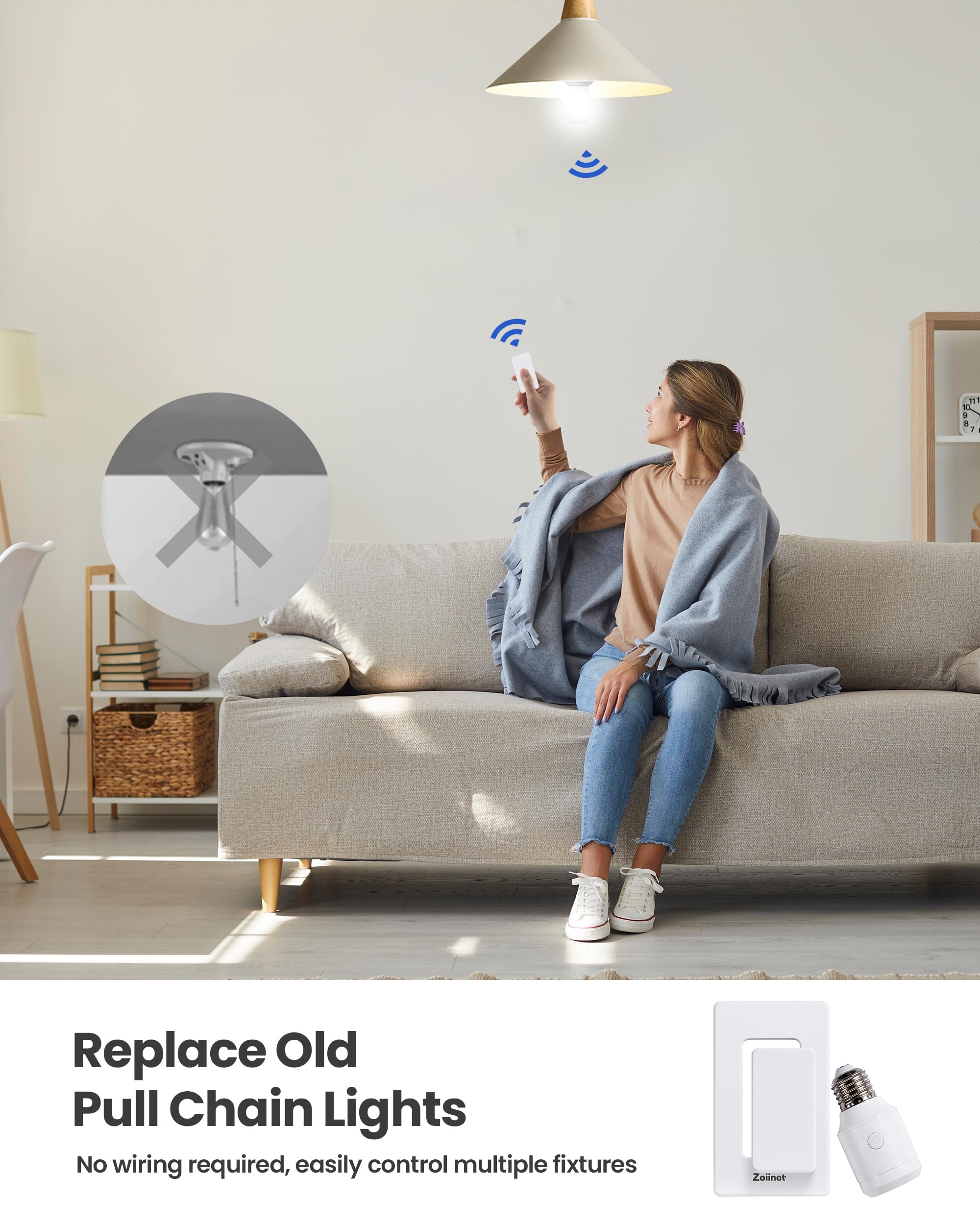 500W Remote Control Light Bulb Socket - Wireless Switch for Pull Chain Lights, E26/E27 Base Holder, No Wiring Needed - Smart Home Lighting Solution for Bedroom, Stairway, Closet & Garage (Perfect for Hard-to-Reach Fixtures & Home Automation)
