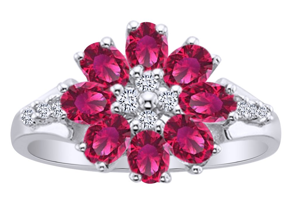 14K Gold Over Sterling Silver Simulated Pink Sapphire & White Sapphire Flower Ring for Women - Elegant Jewelry Gift for Wedding, Anniversary, Valentine's Day