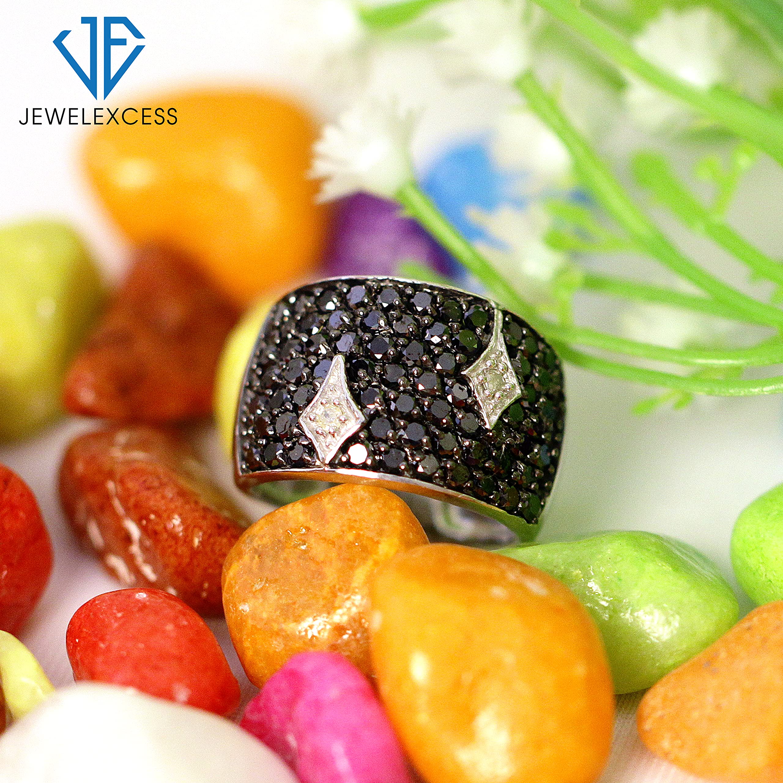 JEWELEXCESS 2.00 Carat Black & White Diamond Ring in Sterling Silver - Elegant Wedding Band, Anniversary Gift for Her, Perfect for Special Occasions & Evening Events