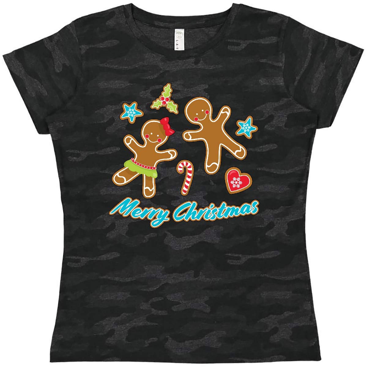Inktastic Merry Christmas with Gingerbread Cookies Women's T-Shirt - Festive Holiday Graphic Tee for Christmas Parties & Family Gatherings