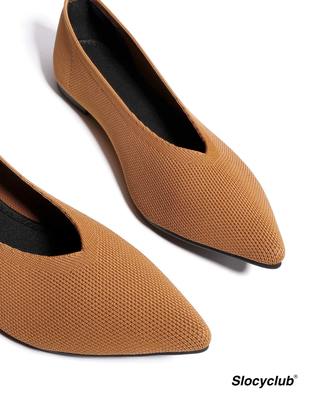 Slocyclub Women's Comfortable Knit Ballet Flats - Classic Pointed Toe Slip On Dress Shoes (Black) | Perfect for Office, Wedding & Casual Outfits