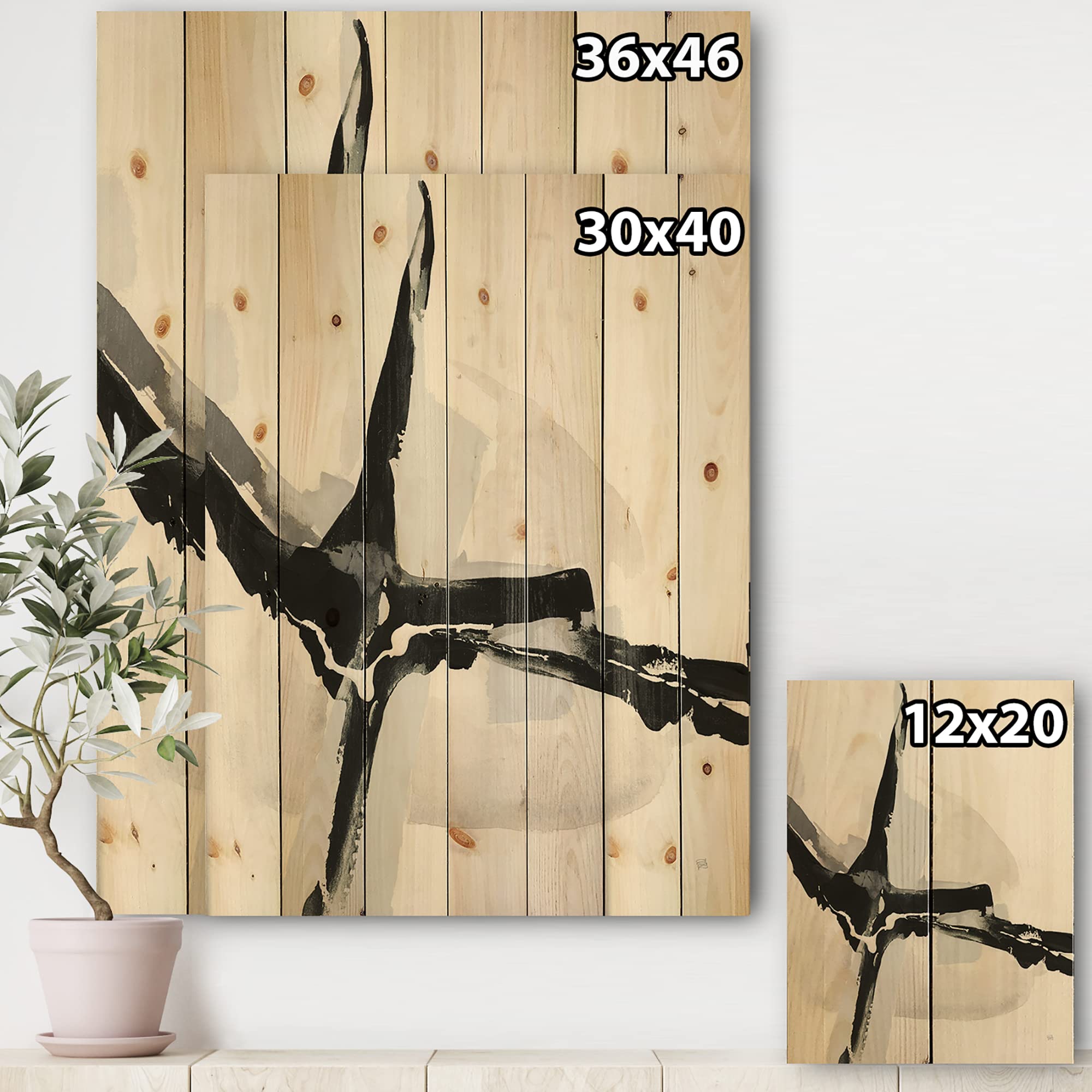 DesignQ Abstract Neutral Modern Wood Wall Decor - Black Contemporary Wood Wall Art, Large Abstract Wood Panels Printed on Natural Pine - Perfect for Living Room, Bedroom & Office Decor