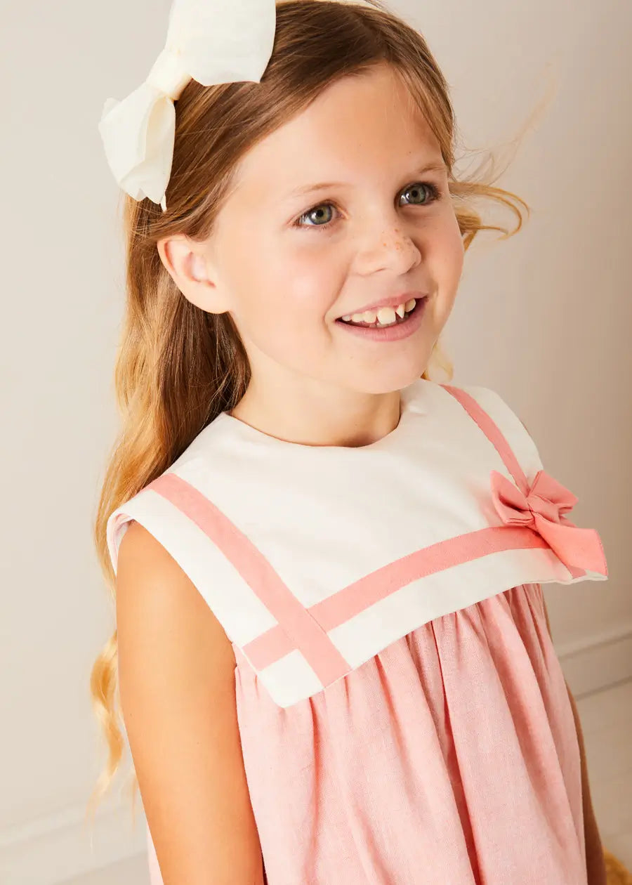 Peach Orange Linen Blend Trapeze Dress for Girls (12 Months to 10 Years) - Perfect for Summer Outfits, Beach Vacations & Casual Playdates