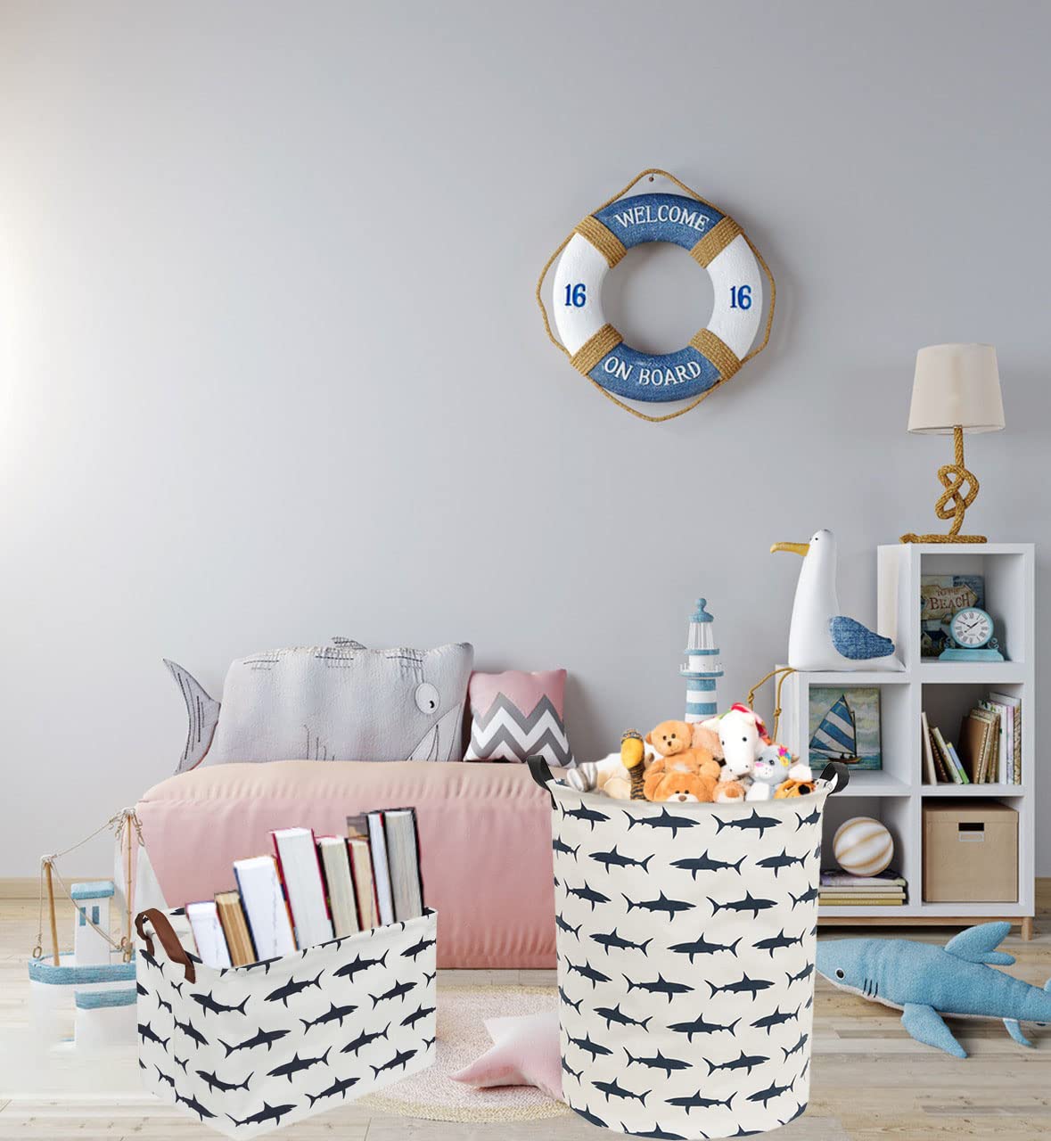 **Shark Laundry Hamper for Kids - Collapsible Canvas Storage Basket, Boys Room Decor, Nursery Toy Organizer | Perfect for Bedroom, Playroom & Closet Organization**