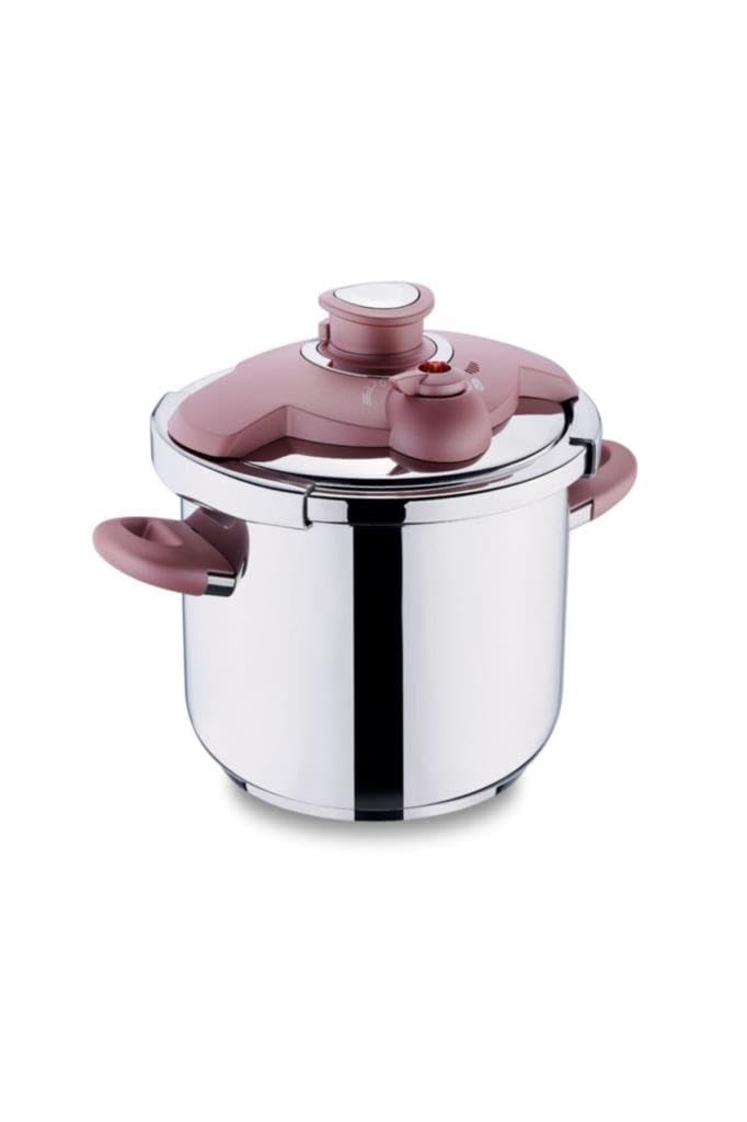 Korkmaz Bella 7.4 Quart Stainless Steel Pressure Cooker with Smart Lock System & Adjustable Pressure Settings - Fast & Safe Cooking for Soups, Stews & Meal Prep (Pink)