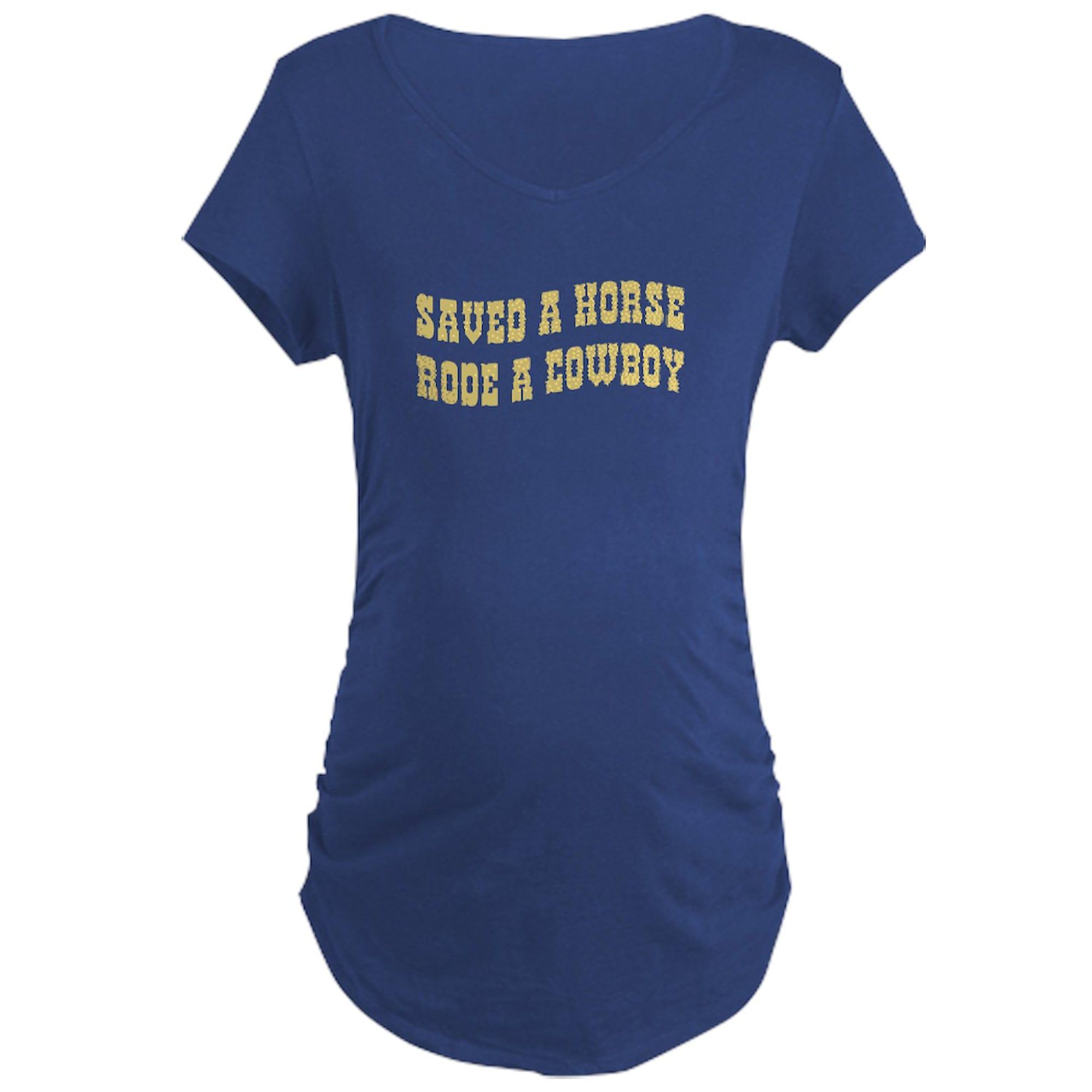 Women's Maternity Ruched Side T-Shirt - Funny 'Saved A Horse Rode A Cowboy' Graphic Tee - Comfortable Pregnancy Shirt for Casual Wear & Baby Showers