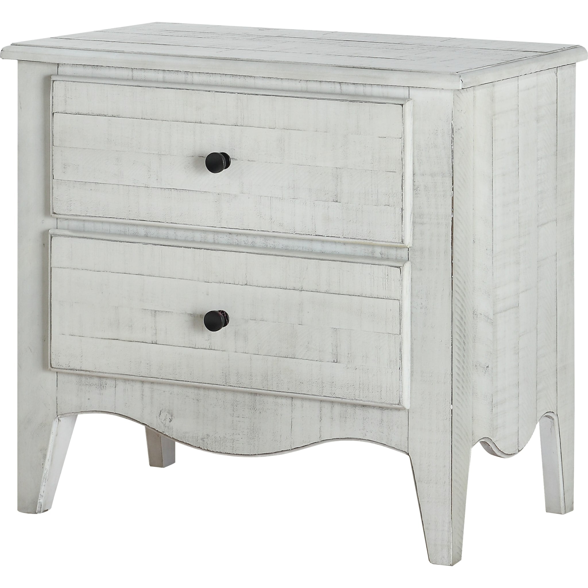 Ella Solid Wood Two Drawer Nightstand in White Wash - Modern Bedside Table for Bedroom, Living Room & Guest Room Furniture