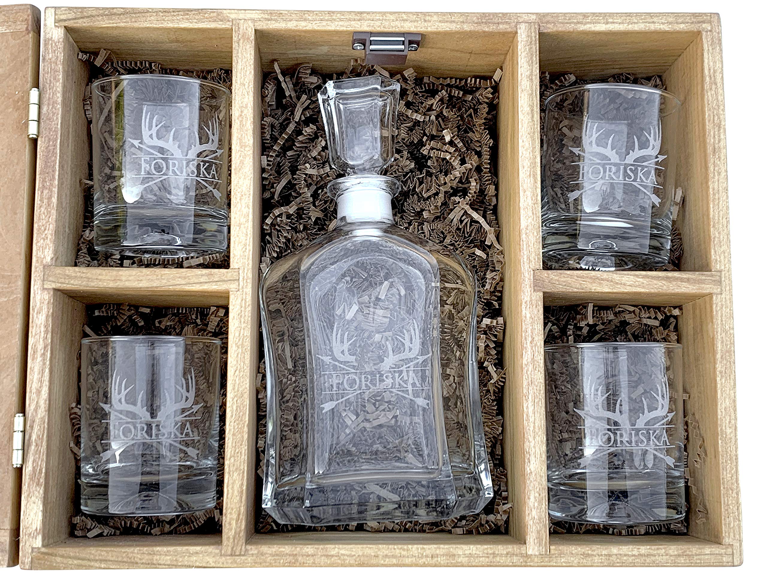 Personalized Whiskey Decanter Set with Wooden Box - 4 Whiskey Glasses Included - Perfect for Anniversary Gifts & Home Bar Decor - Elegant Liquor Serving Set for Special Occasions & Dinner Parties