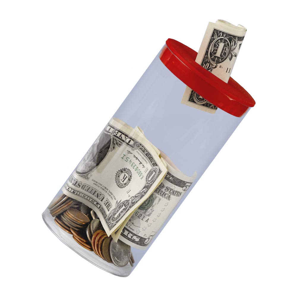 2.5 Inch Clear Plastic Packaging Containers - 12.25 Inch Long PETG Storage Boxes (25 Pack) with 2-1/2 Inch Red Poly Plug Caps with Coin Slot (25 Pack) - Ideal for Organizing Small Parts, Jewelry, Crafts & Retail Display