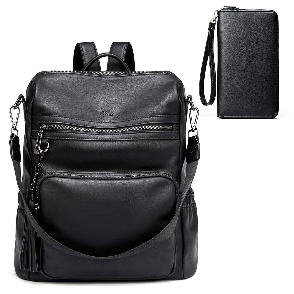 Stylish CLUCI Leather Backpack Purse for Women - Large Fashion Shoulder Bag with Tassel & Matching Zip-Around Wallet - Perfect for Travel, Work & Everyday Use