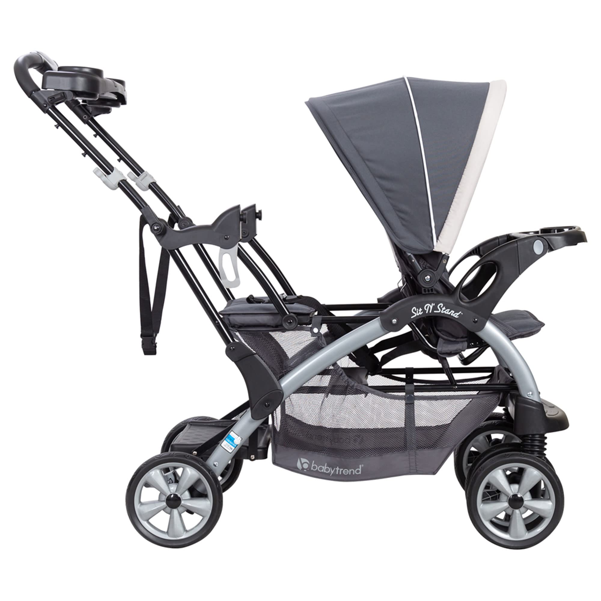 Baby Trend Sit N' Stand Convertible Double Stroller - Lightweight Foldable Travel Stroller for Toddler & Infant with 5-Point Safety Harness, Large Storage Basket | Perfect for Shopping, Travel & Daily Walks (Magnolia)