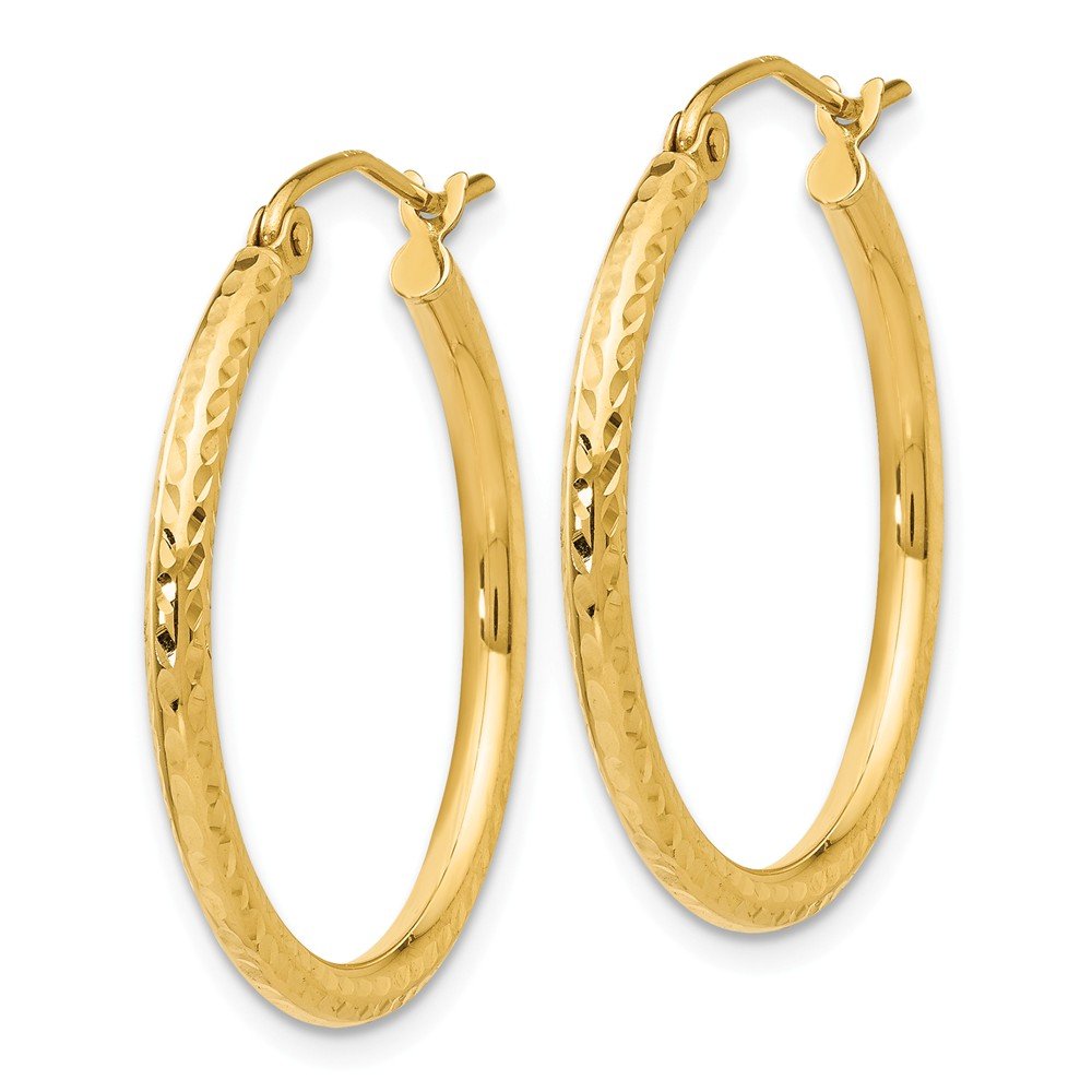 14K Yellow Gold Diamond-Cut 2mm Round Tube Hoop Earrings for Women - Classic Dainty Everyday Jewelry for Work, Date Night & Special Occasions