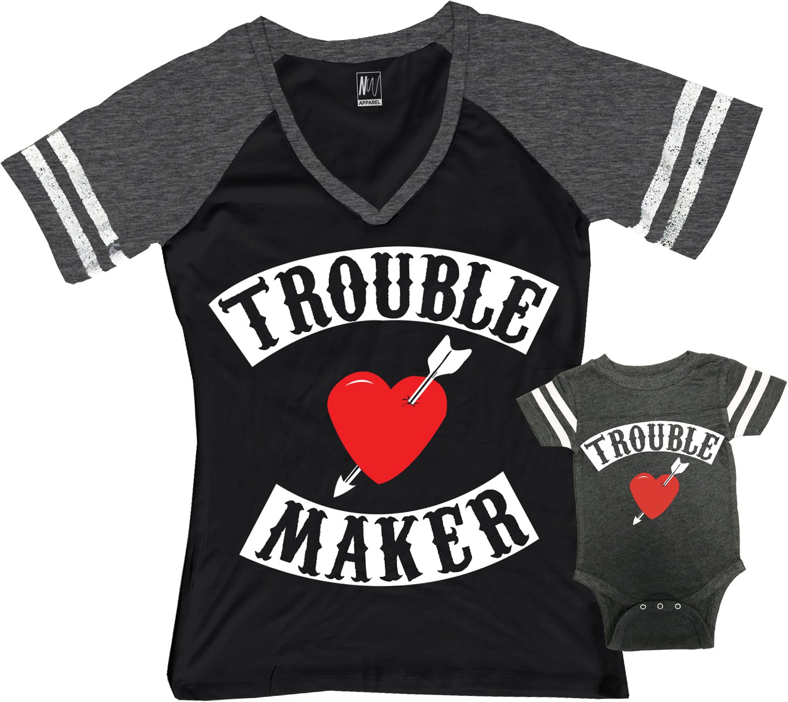 Funny Trouble Maker Mom T-Shirt & Matching Kids Boy Outfit Set - Black - Perfect for Family Photos, Matching Outfits & Special Occasions