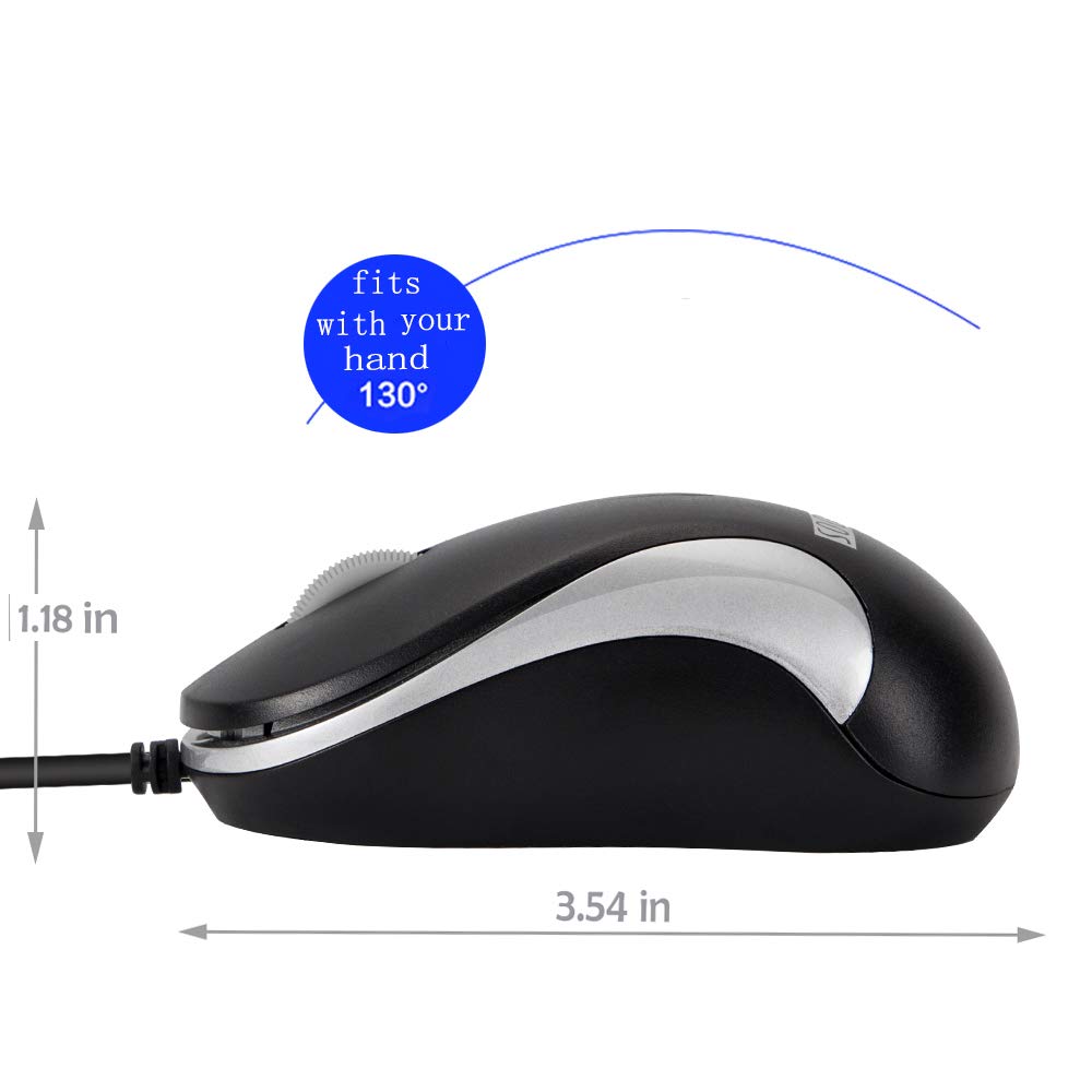 SOONGO 2 Pack USB Wired Mouse - Ergonomic Optical Computer Mice for Laptop, PC, Desktop - Silver (Perfect for Office Work, Home Use & Gaming)