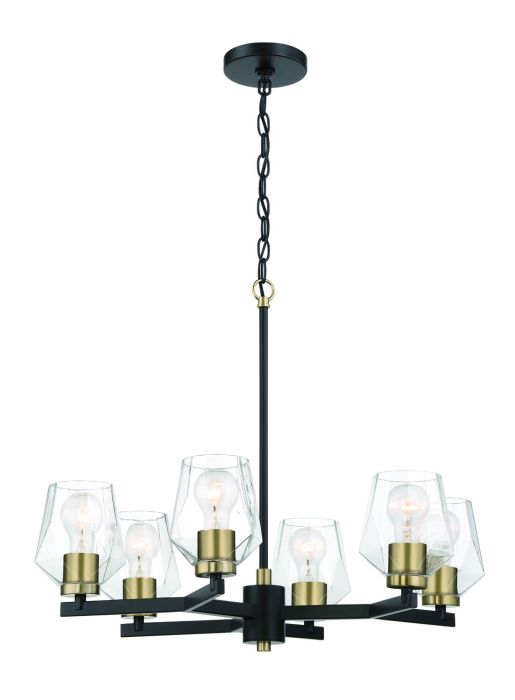 Craftmade Avante Grand 6-Light 23-Inch Flat Black & Satin Brass Chandelier Ceiling Light Fixture - Elegant Dining Room Lighting for Home Decor (Model 56926 FBSB)