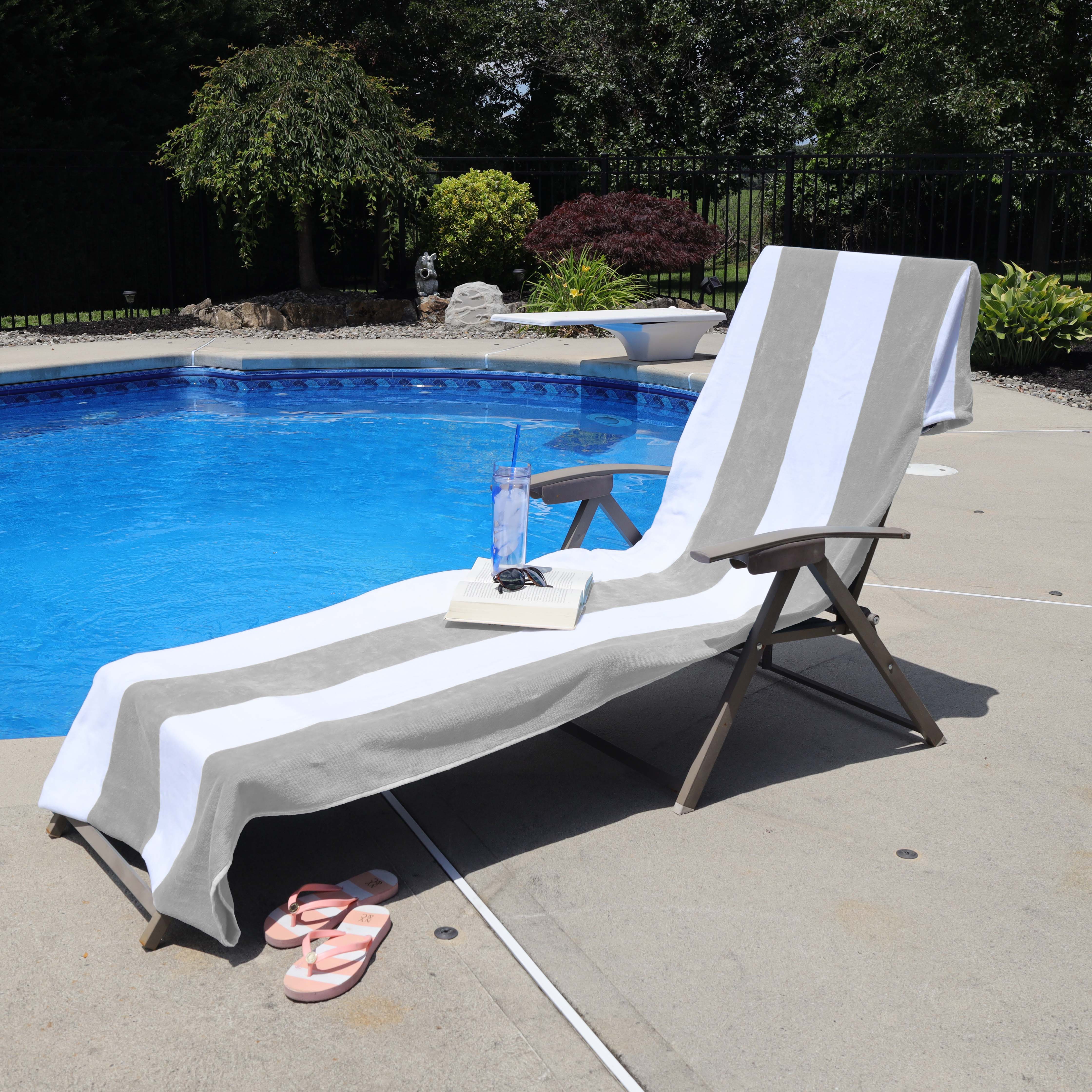 Premium Cotton Cabana Stripe Chaise Lounge Chair Cover - Standard Size, UV Resistant & Waterproof - Perfect for Poolside, Patio, and Outdoor Furniture Protection