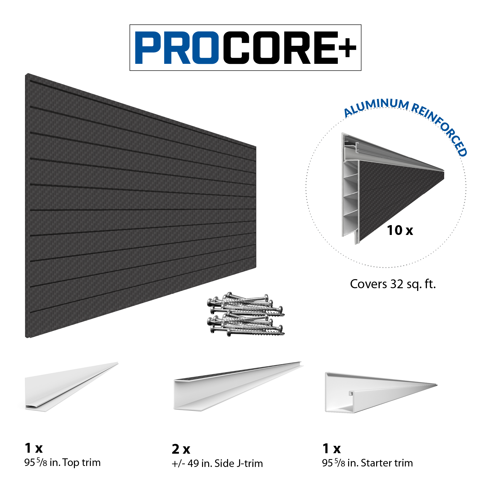 4 x 8 ft. PROCORE+ Black Carbon Fiber PVC Slatwall Panel - Durable Retail Display Shelving for Stores, Garages & Home Organization