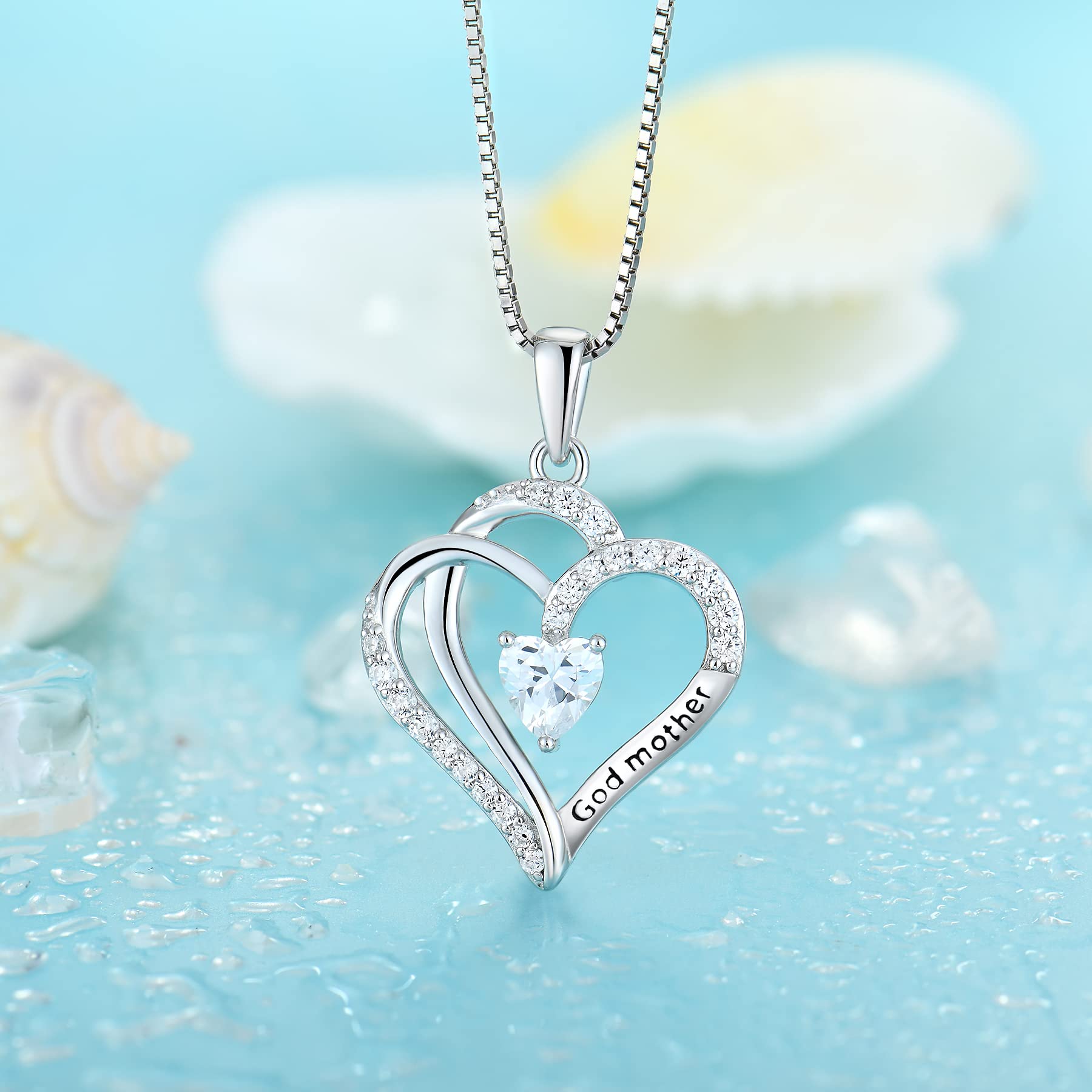 STARCHENIE Godmother Necklace - Sterling Silver Heart Pendant with Cubic Zirconia, Elegant Jewelry Gift for Women - Perfect for Birthdays, Christenings & Special Occasions