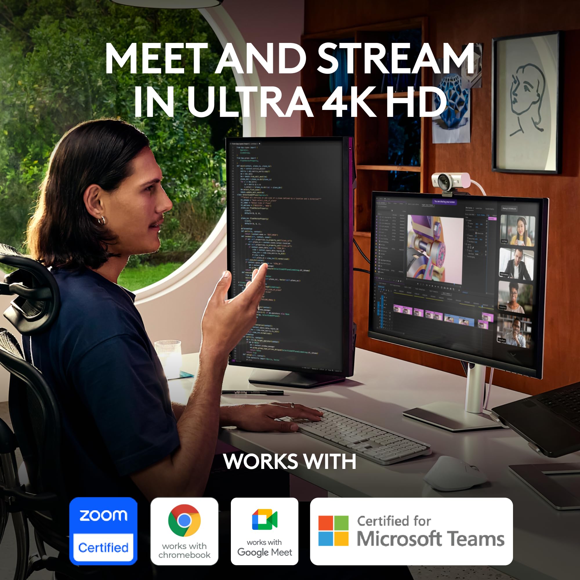 Logitech MX Brio 4K Ultra HD Webcam with Dual Noise-Reducing Mics - 1080p 60FPS Streaming Webcam for Zoom, Microsoft Teams & Google Meet - USB-C Webcam with Privacy Cover & Show Mode - Perfect for Home Office, Video Conferencing & Live Streaming (Pale Grey)