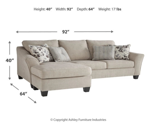 Abney Sofa Chaise - Modern Sectional Couch with Chaise Lounge for Living Room, Reversible Design, Comfortable Fabric Upholstery - Perfect for Small Spaces, Apartments, and Family Gatherings