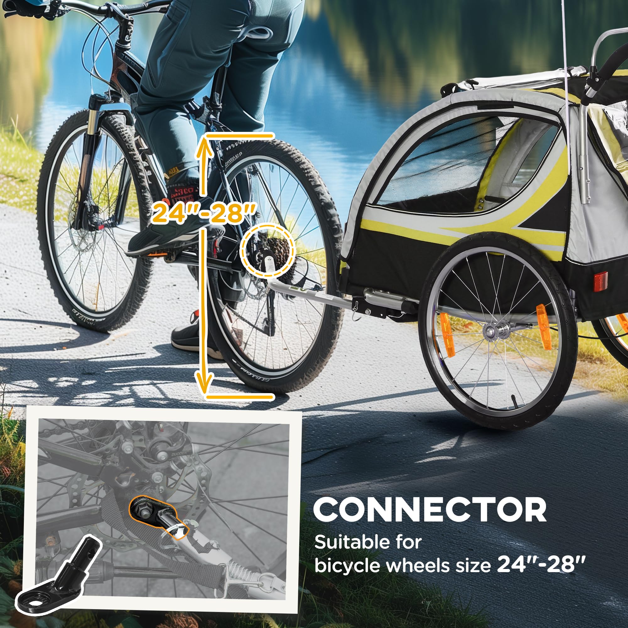 **Aosom 2-in-1 Double Baby Jogging Stroller & Bike Trailer for Kids & Toddlers – Handbrake, 5-Point Harness, Waterproof Cover, Storage Bag, Safety Flag & Reflectors – Perfect for Outdoor Adventures, Running & Biking**