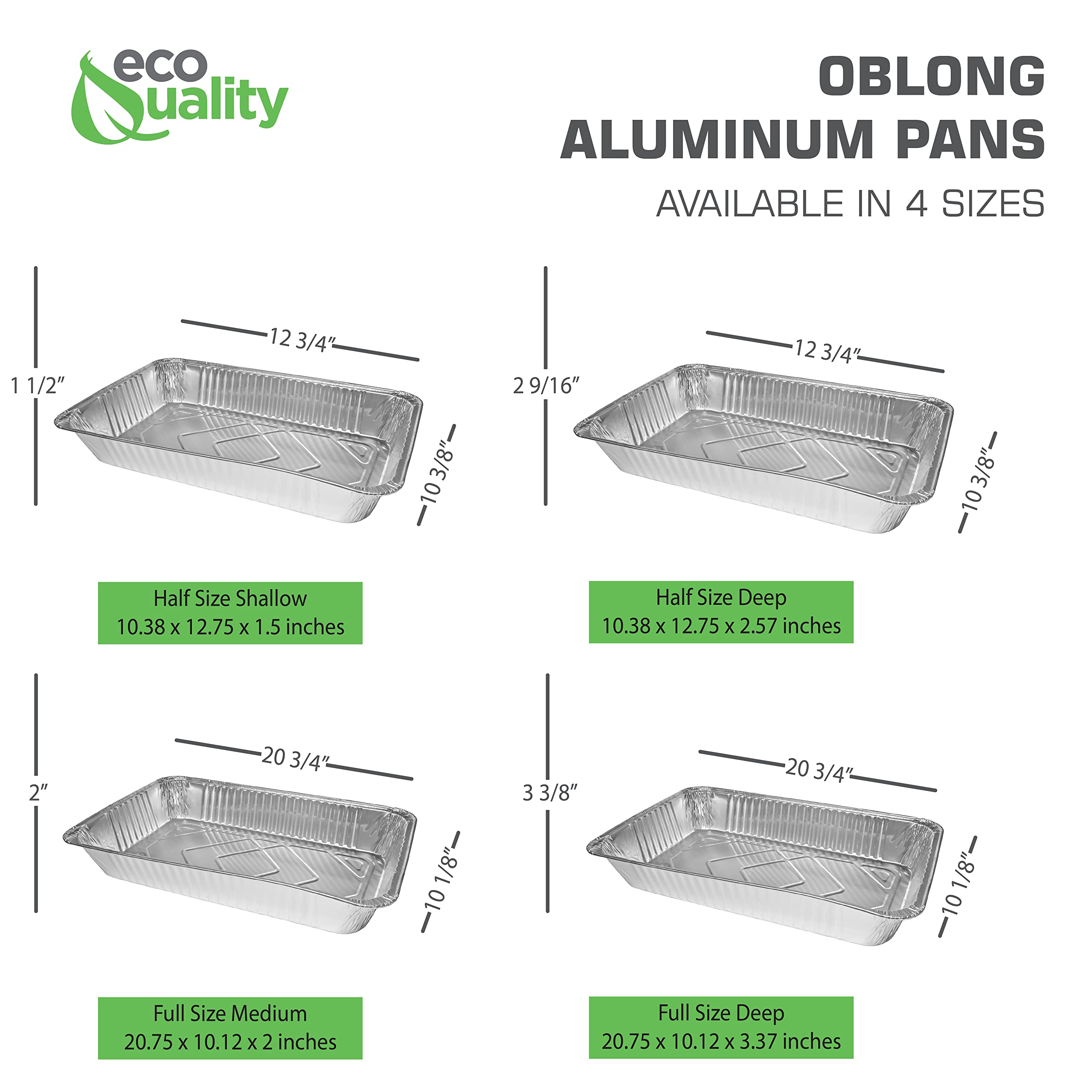 EcoQuality Heavy Duty Disposable Aluminum Foil Steam Table Pans - Full Size & Half Size Oblong Roaster Pans for Catering, Buffets & Baking | Recyclable, Sturdy Commercial Cookware for Restaurants, Parties & Food Service (50 Pack, Full Size)
