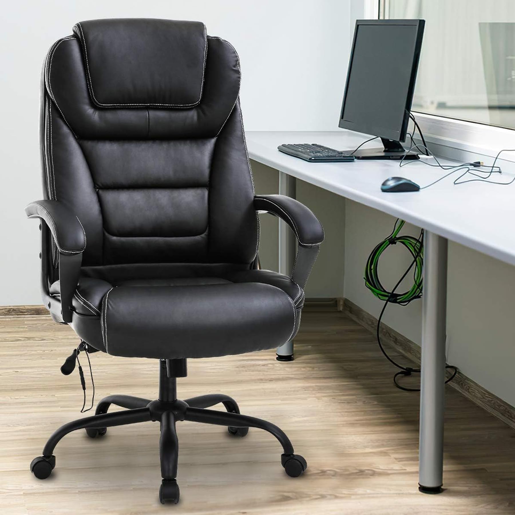 Heavy Duty Big and Tall Office Chair for 500lbs - Ergonomic Executive Desk Chair with Lumbar Support, Adjustable Armrest & Headrest - PU Leather Computer Task Chair for Home & Office - Black    Perfect for large individuals needing extra support during long work hours, gaming sessions, or home office use.