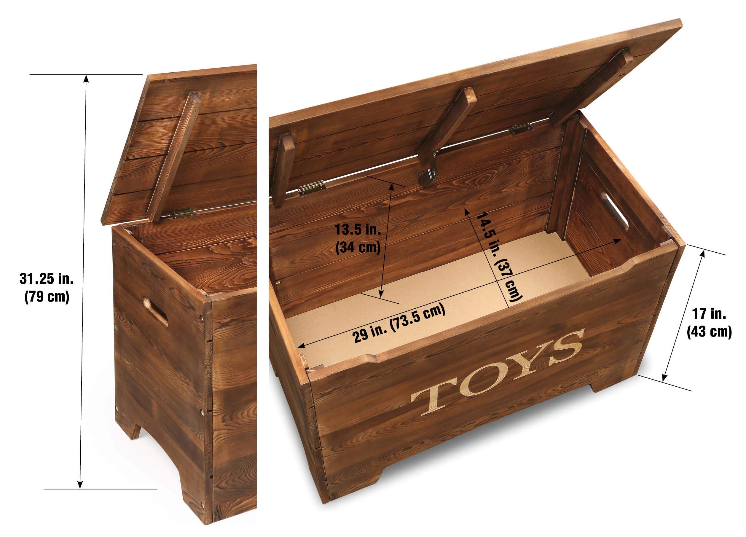 Badger Basket Rustic Solid Wood Toy Box in Caramel Brown – Safe & Customizable Kids Toy Storage Organizer | Perfect for Nursery, Playroom & Bedroom Organization