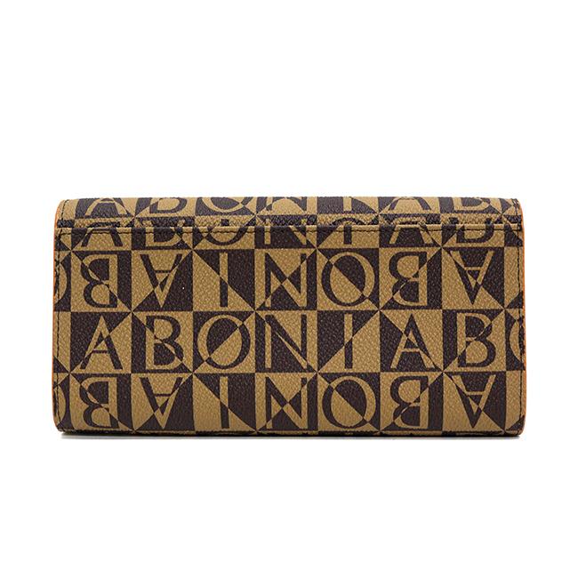 Bonia Monogram Long 3-Fold Leather Wallet for Men - Slim RFID Blocking Brown Genuine Leather Billfold - Perfect for Business, Travel & Everyday Use