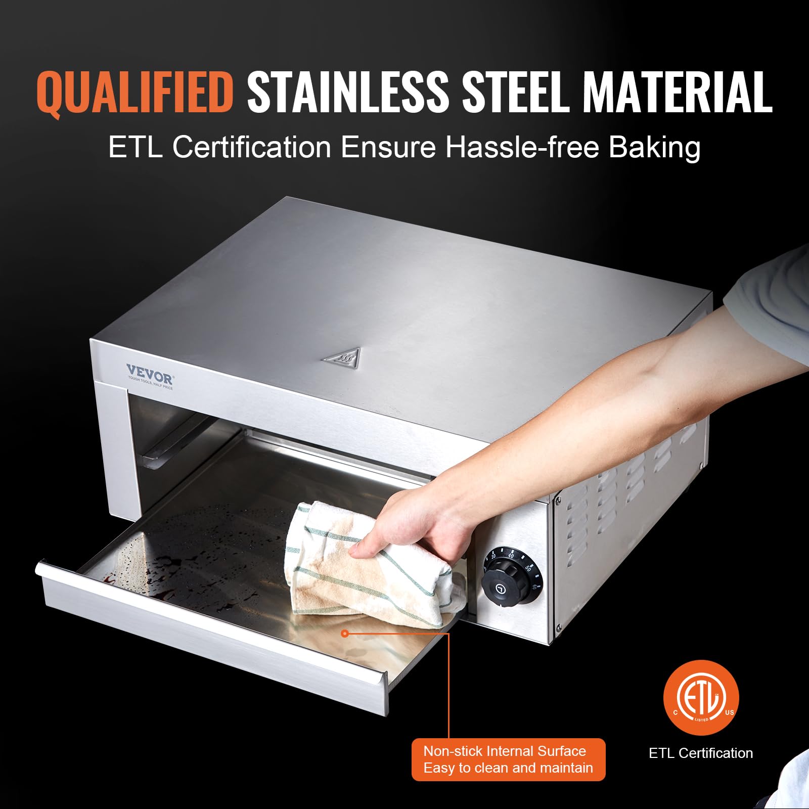 VEVOR 12-inch Electric Countertop Pizza Oven - 1500W Commercial & Home Pizza Maker with Timer, Stainless Steel & Removable Crumb Tray - Perfect for Restaurants, Pizzerias, and Family Pizza Nights - ETL Certified
