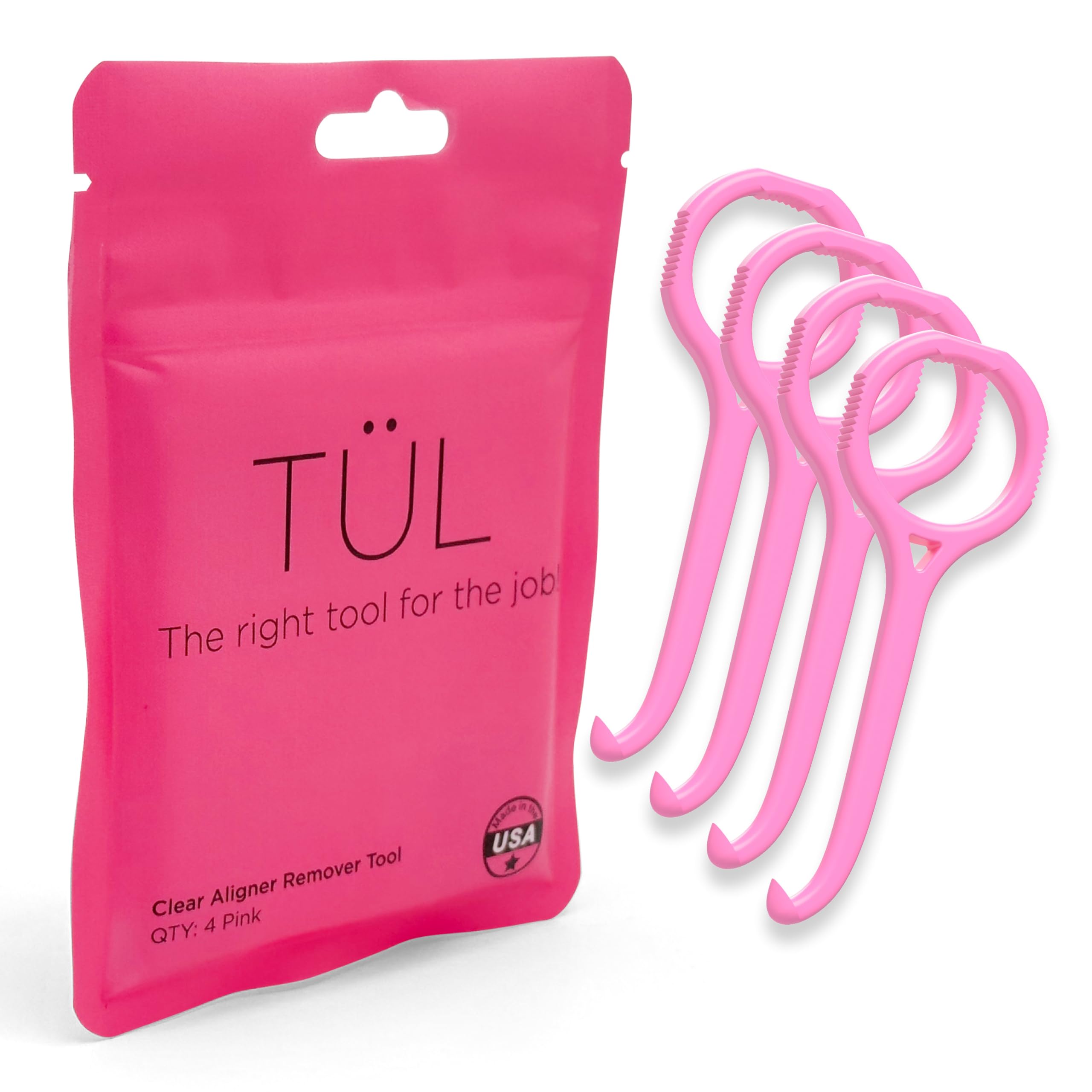 TÜL Aligner Remover Tool - Made in USA | Lifetime Replacements | Orthodontist Recommended for Aligners & Retainers | FBM Pink 4-Pack | Fast Shipping | Perfect for Invisalign, ClearCorrect & Nighttime Retainer Care
