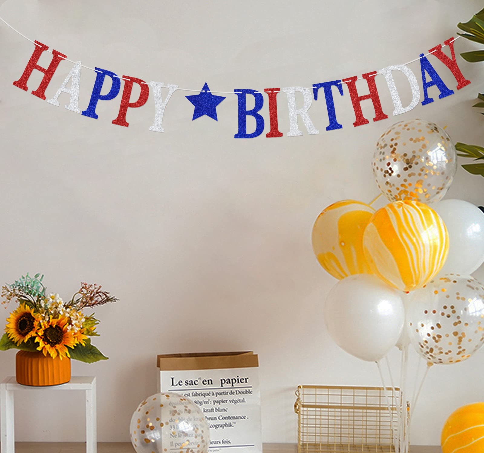 4th of July Happy Birthday Banner - USA Independence Day Themed Party Decor for Labor Day & Military Events - Perfect for Patriotic Celebrations, Backyard BBQs, and National Holiday Festivities