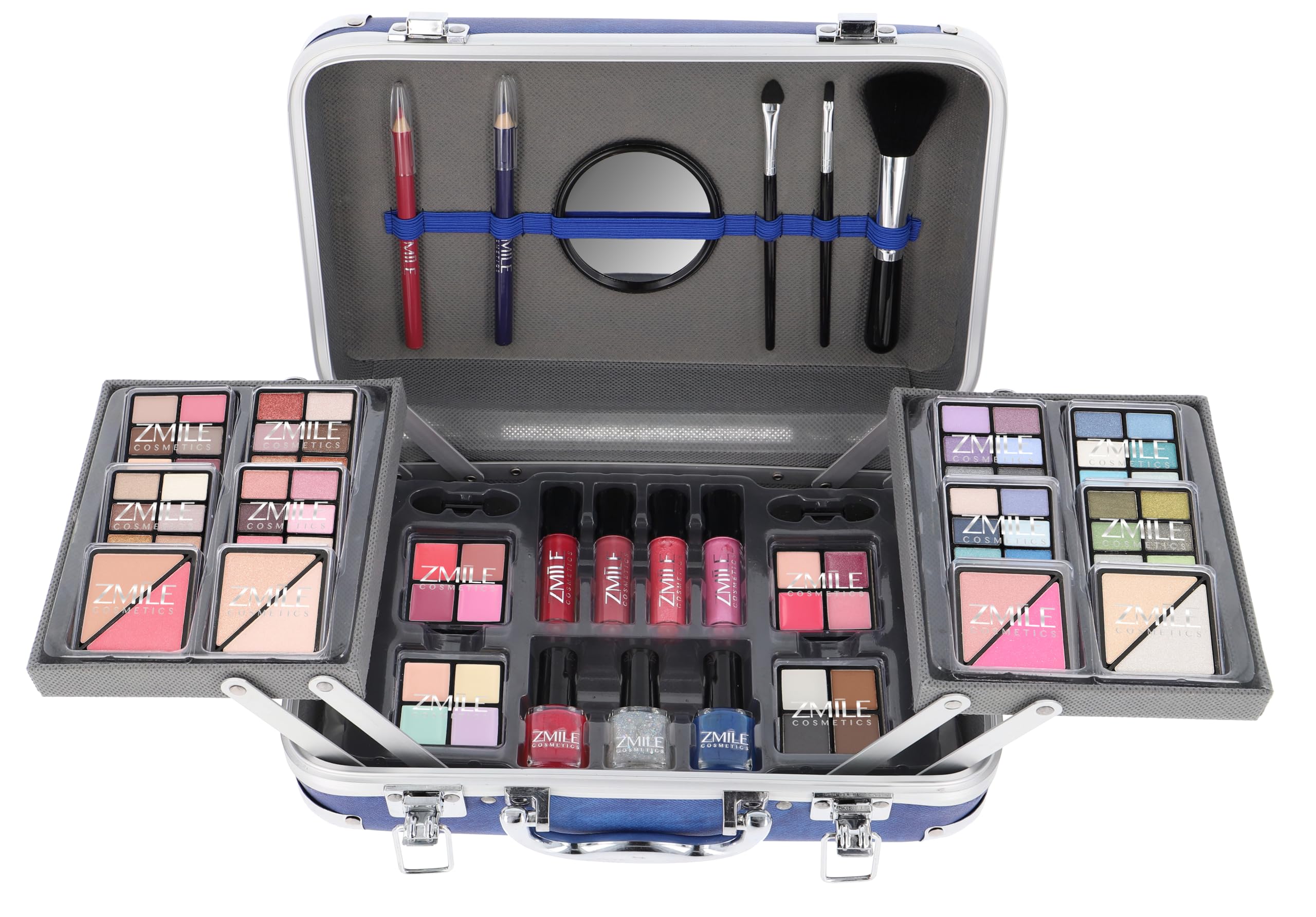 ZMILE Cosmetics Travel Makeup Case - Multicolor Professional Makeup Kit with Mirror, Portable Cosmetic Organizer for Women | Perfect for Travel, Home Use & Professional Makeup Artists
