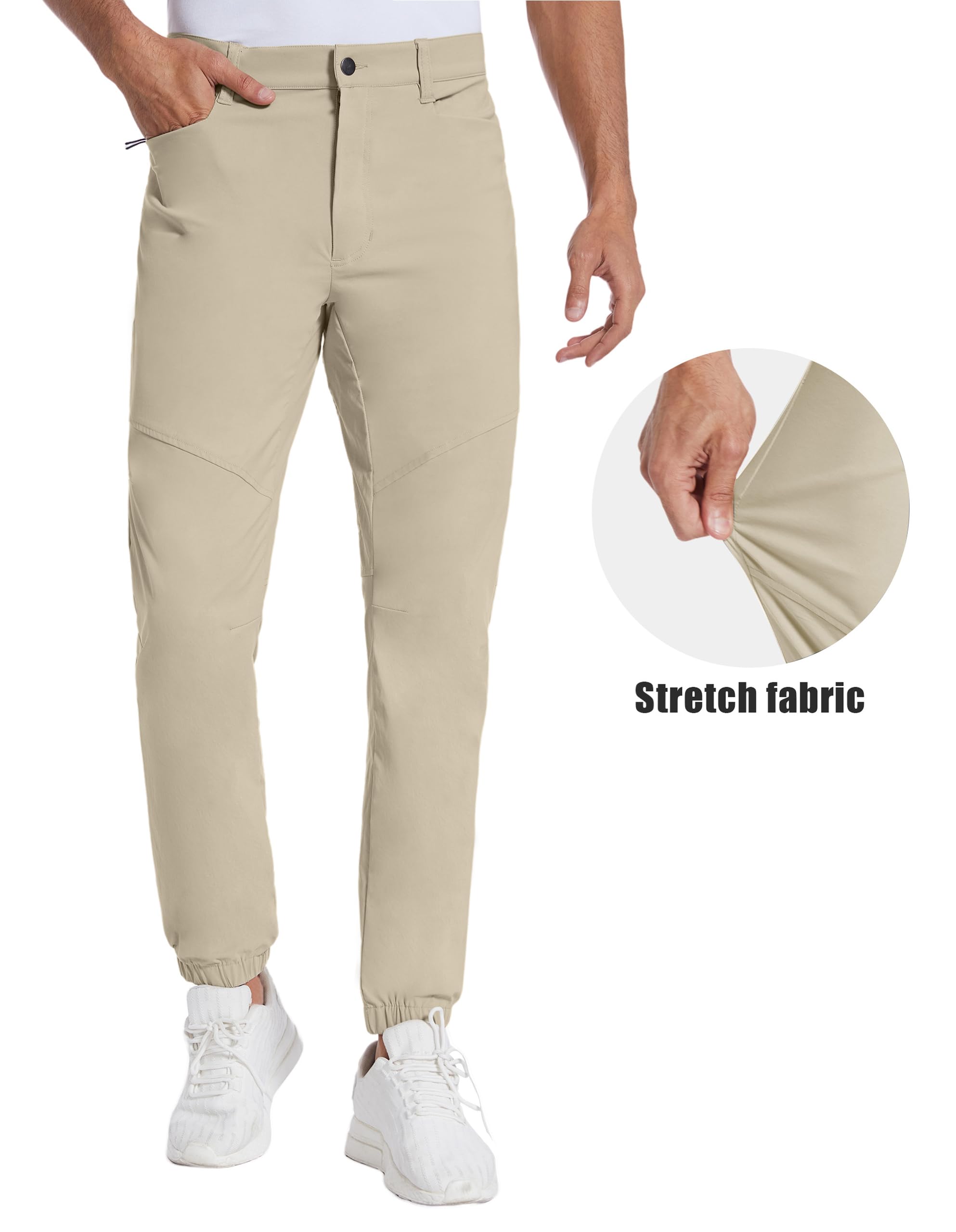 **PULI Men's Stretch Golf Joggers Pants - Waterproof Slim Fit with 4 Pockets - Hiking, Casual, Travel & Work Pants for Outdoor & Office Wear**
