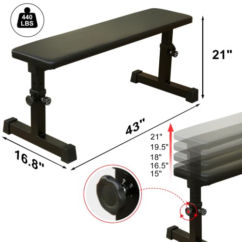 Adjustable Weight Bench 300 lbs Capacity - Flat Utility Strength Training & Ab Workout Bench for Home Gym, Black - Perfect for Strength Training, Muscle Building & Core Exercises