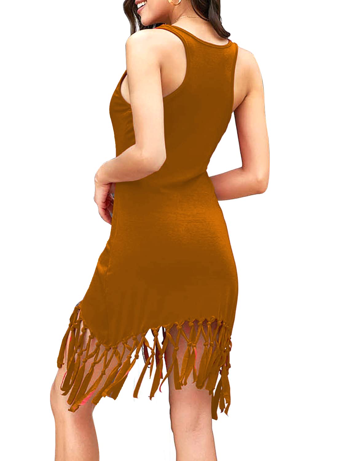 Pinziko Women's Summer Swimsuit Cover Up - Flowy Beach Dress with Boho Fringe for Pool, Vacation & Tropical Getaways