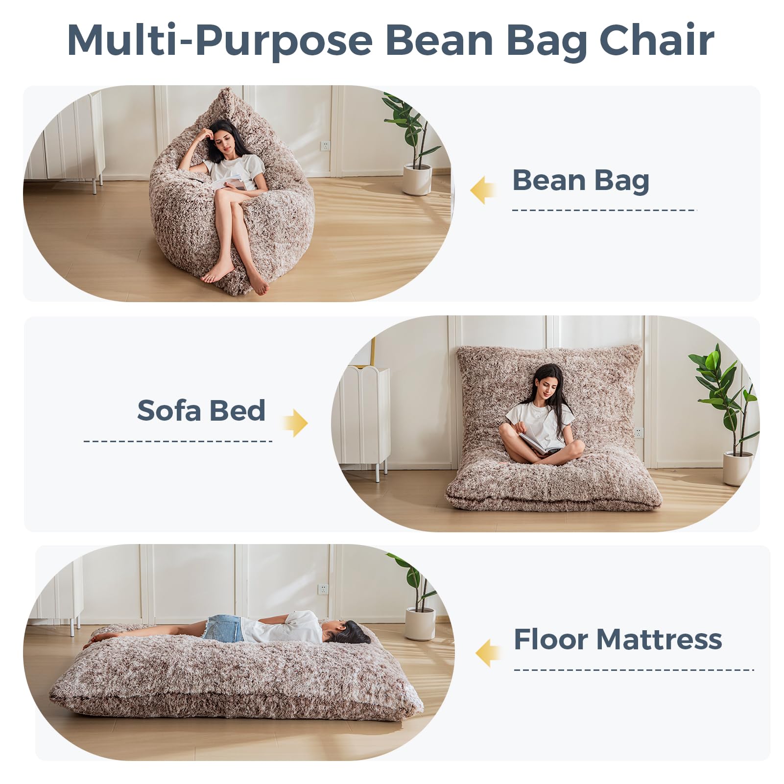 MAXYOYO 3-in-1 Convertible Bean Bag Chair - Giant Memory Foam Sofa Bed & Floor Mattress with High Density Support for Living Room, Bedroom, Dorm | Multi-Functional Lounger for Relaxing, Gaming & Sleep