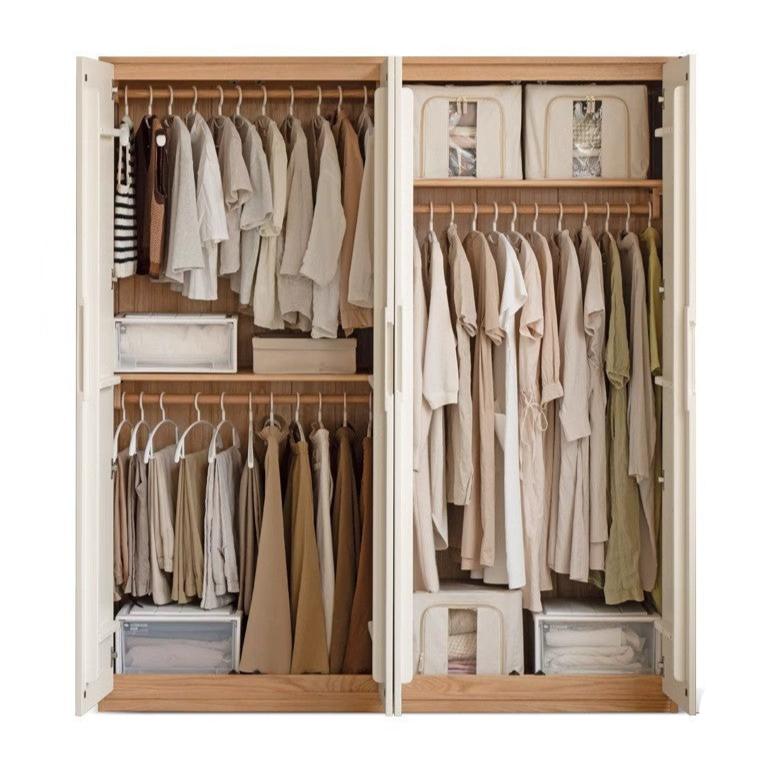 Oak Solid Wood Log Cream Style Wardrobe - Rustic Bedroom & Living Room Storage Furniture for Home Organization