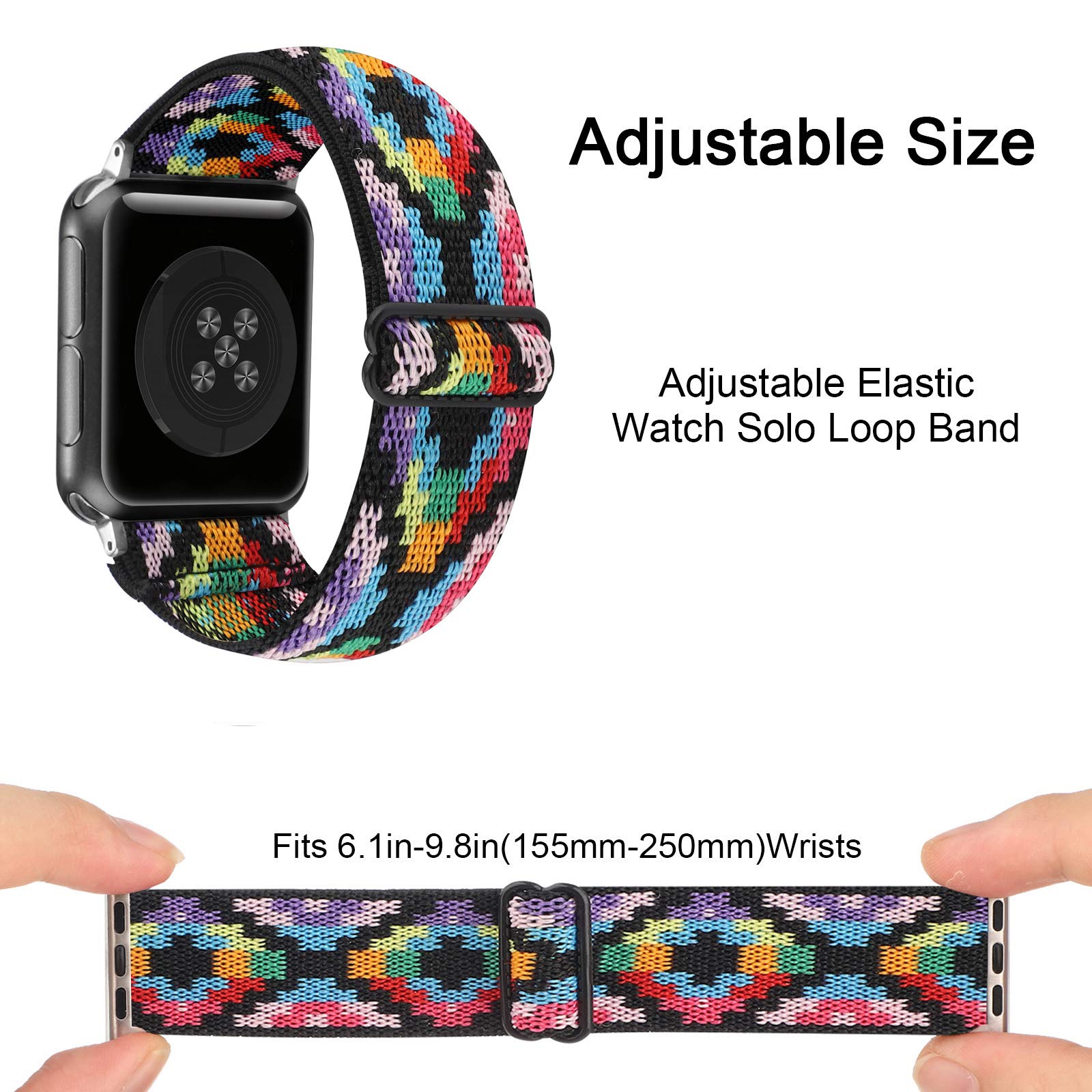 Adjustable Stretchy Nylon Solo Loop Band for Apple Watch 38mm 40mm 41mm 42mm 44mm 45mm - Compatible with iWatch Series SE/7/6/5/4/3/2/1 - Soft Elastic Sport Strap for Running, Workout & Everyday Wear