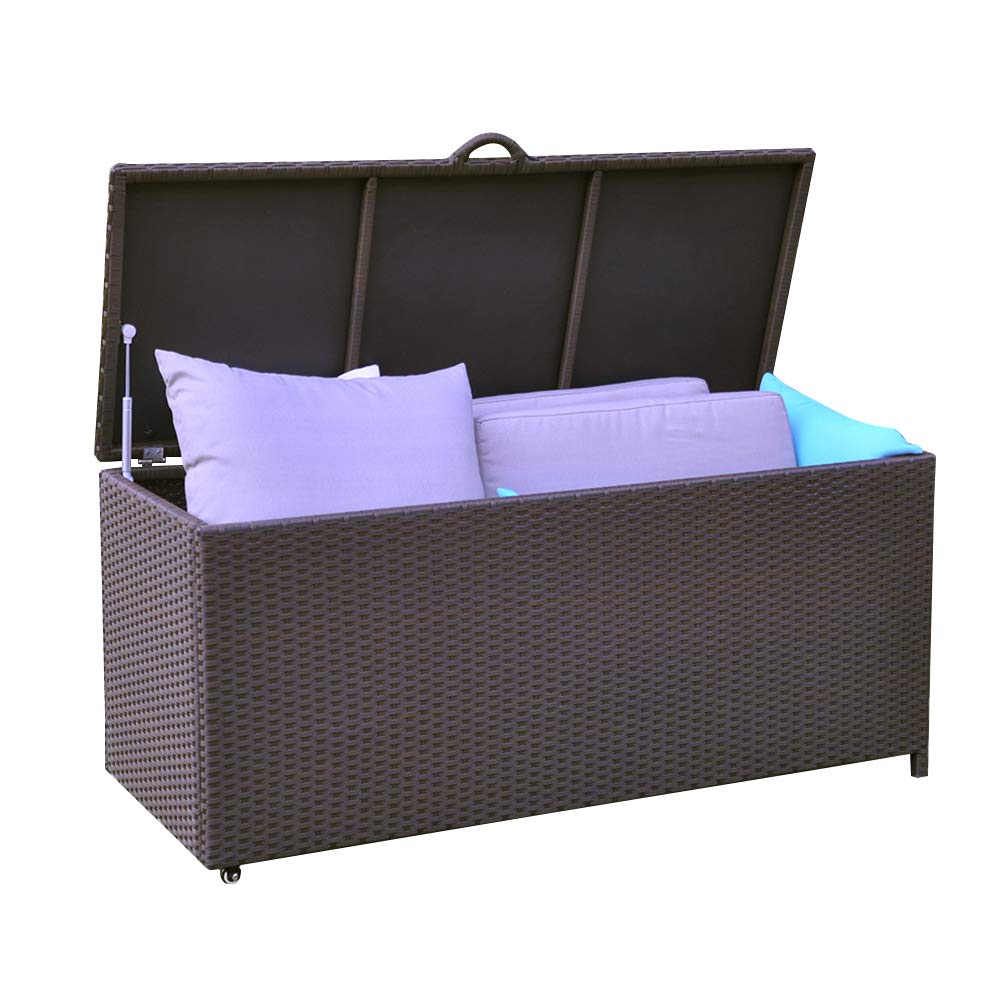 ART TO REAL Heavy Duty Outdoor Storage Box - Aluminum Frame Wicker Deck Box with Bench Seat, Garden Container for Patio Cushions & Pool Accessories | Perfect for Backyard, Poolside & Deck Storage