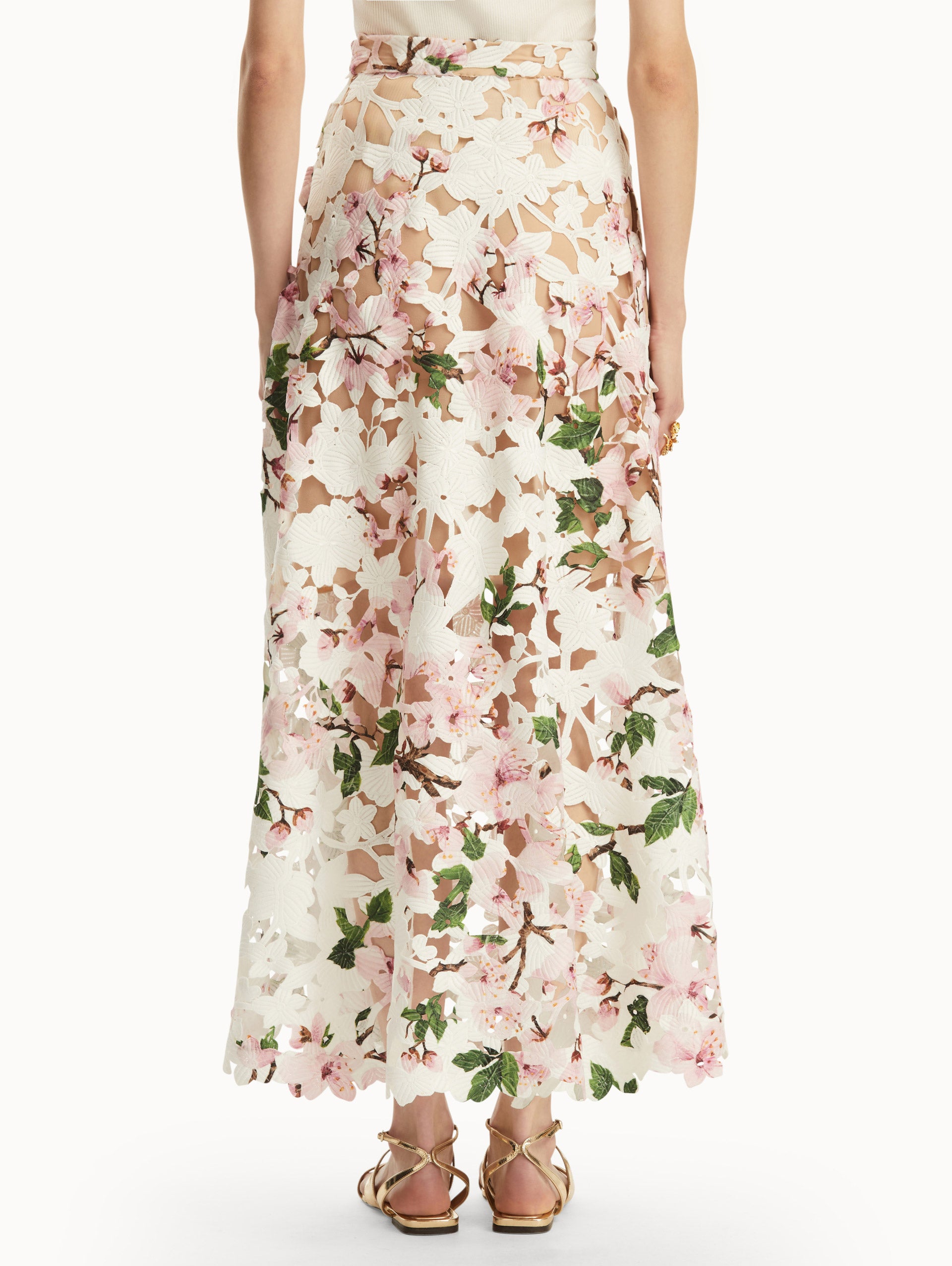 Cherry Blossom Floral Lace Skirt for Women - Elegant A-Line Midi Skirt with Guipure Embroidery | Perfect for Spring Weddings, Garden Parties & Date Nights
