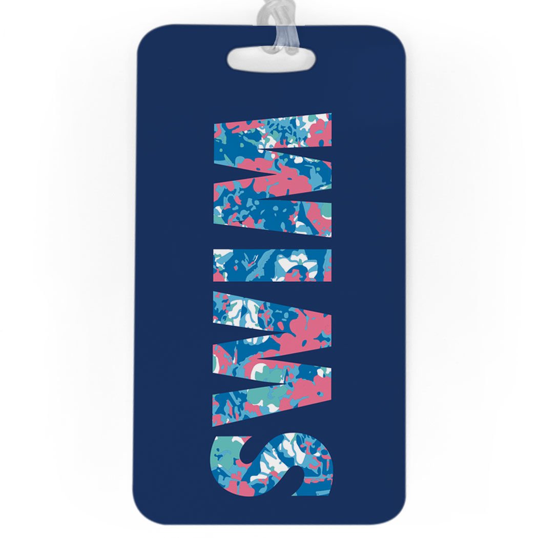 ChalkTalkSPORTS Waterproof Swimming Luggage Tag & Bag Tag - Floral Swim Design with Customizable Back Info - Large Size for Travel & Pool Accessories