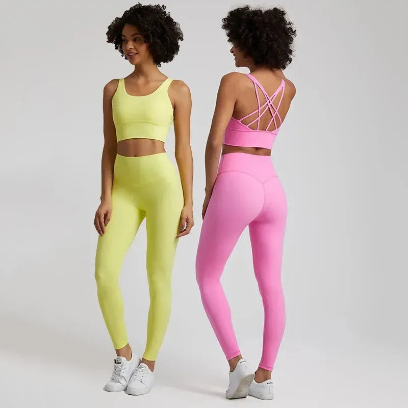 Buttery Soft 2-Piece Yoga Set for Women - Strappy Sports Bra & High Waist Leggings | Workout Outfit, Gym Clothing & Sports Suits | Perfect for Yoga, Pilates & Fitness Training